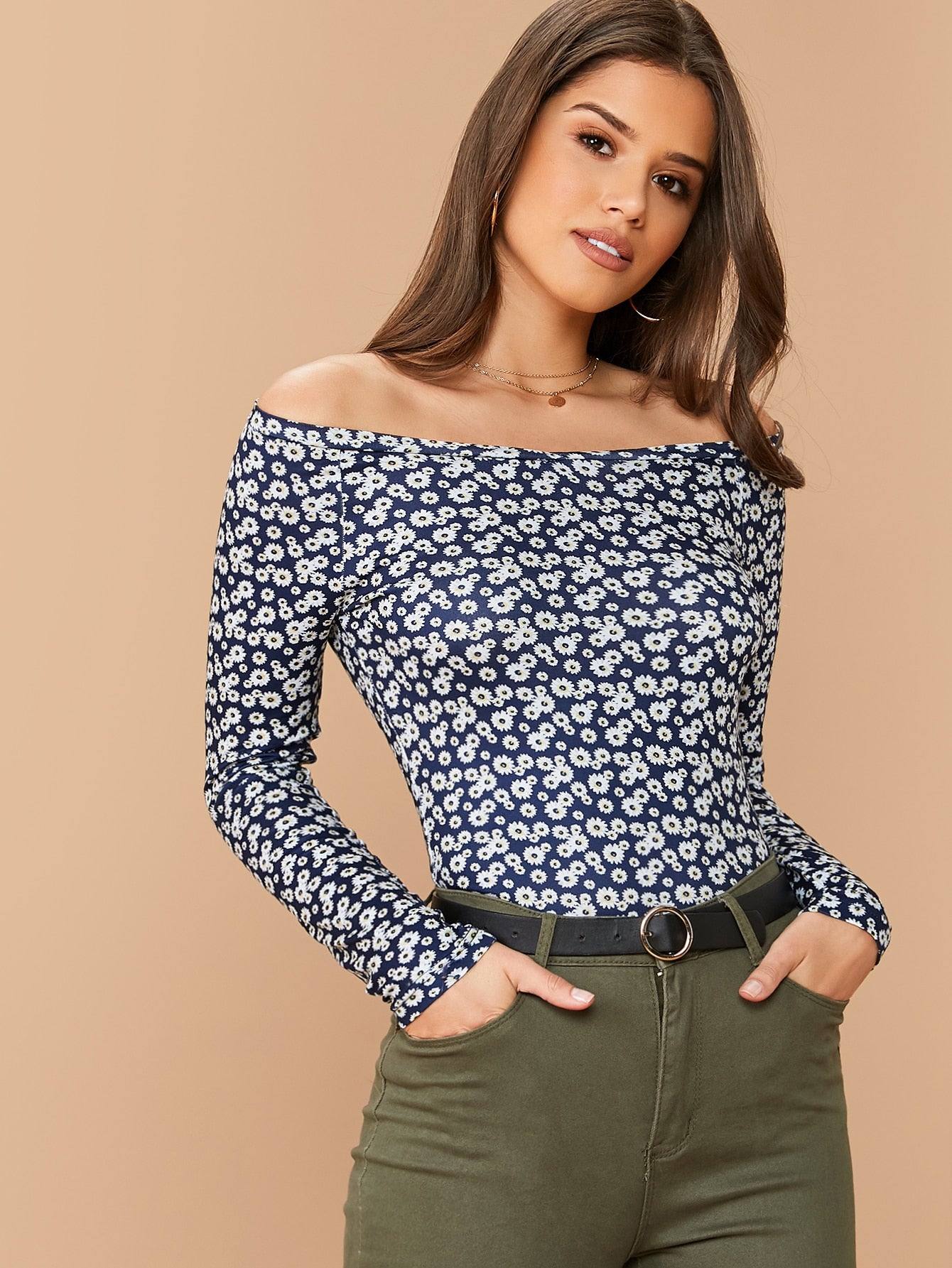 Off Shoulder Daisy Floral Print Top