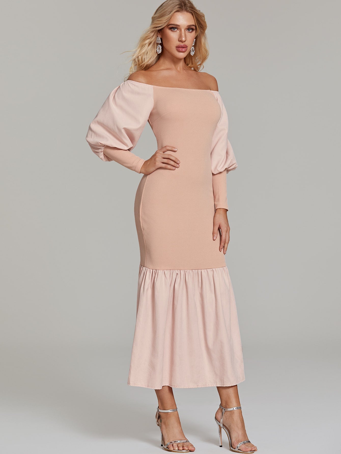 Off Shoulder Fishtail Bodycon Dress