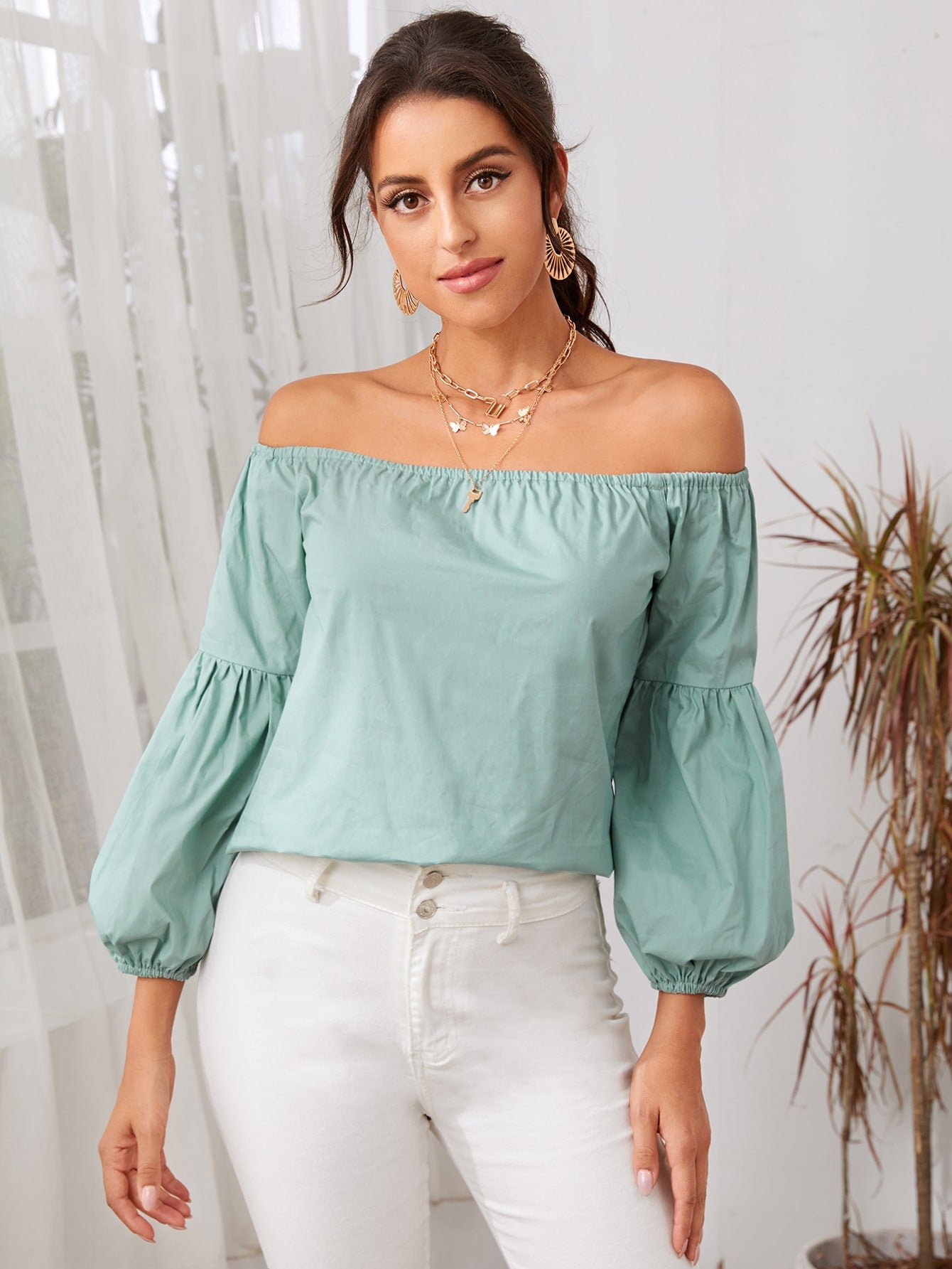 Off Shoulder Lantern Sleeve Top