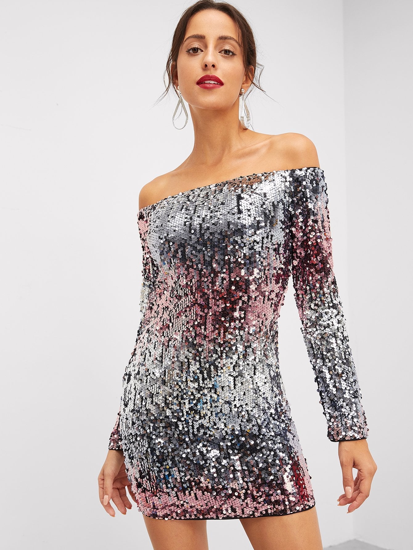 Off Shoulder Ombre Sequin Dress