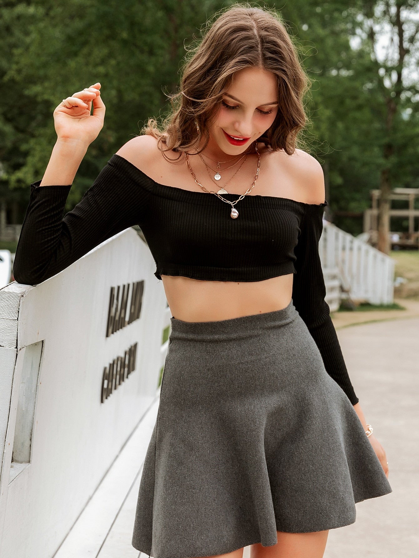 Off Shoulder Rib-knit Crop Top