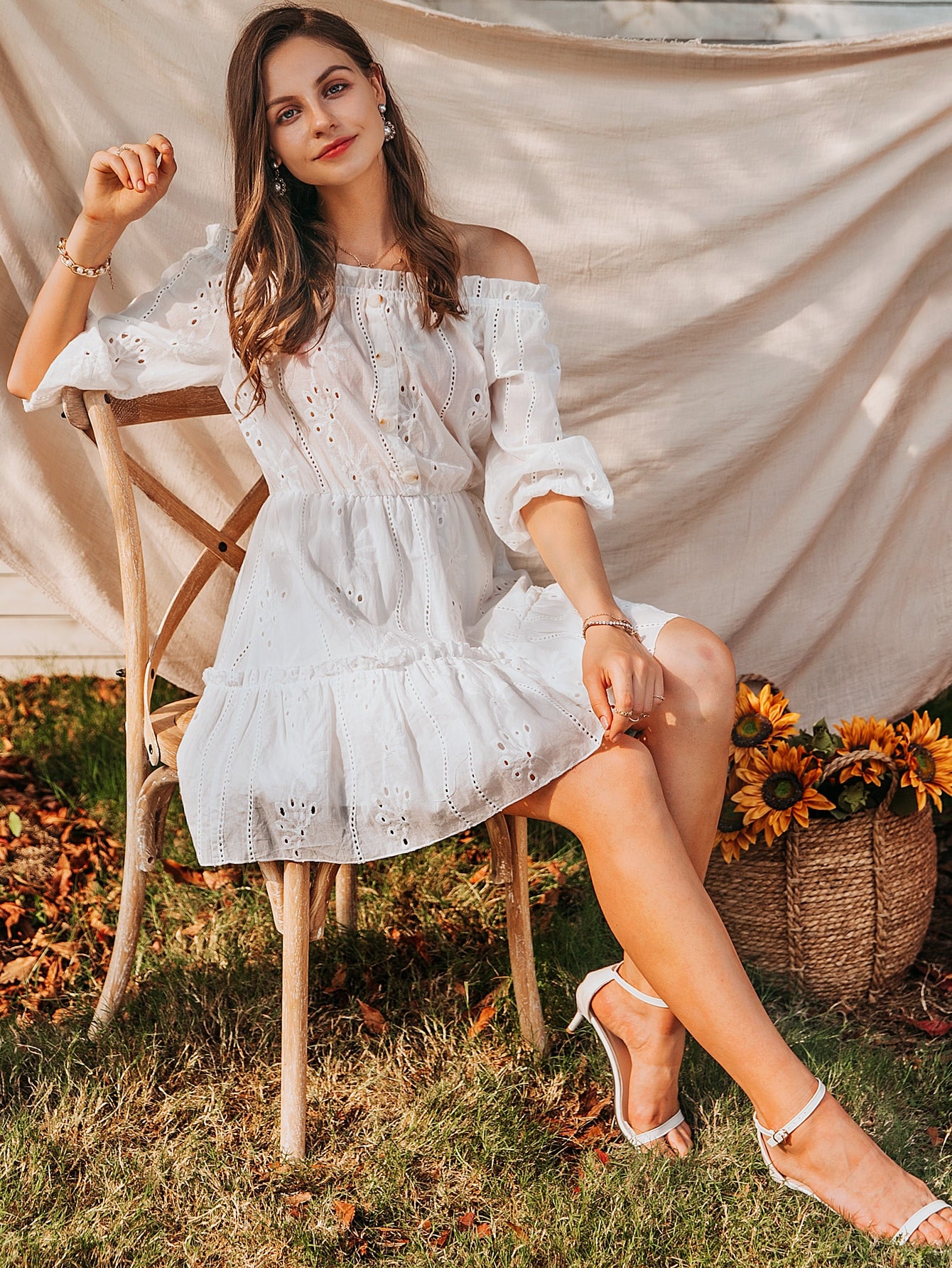 Off Shoulder Ruffle Hem Schiffy Dress