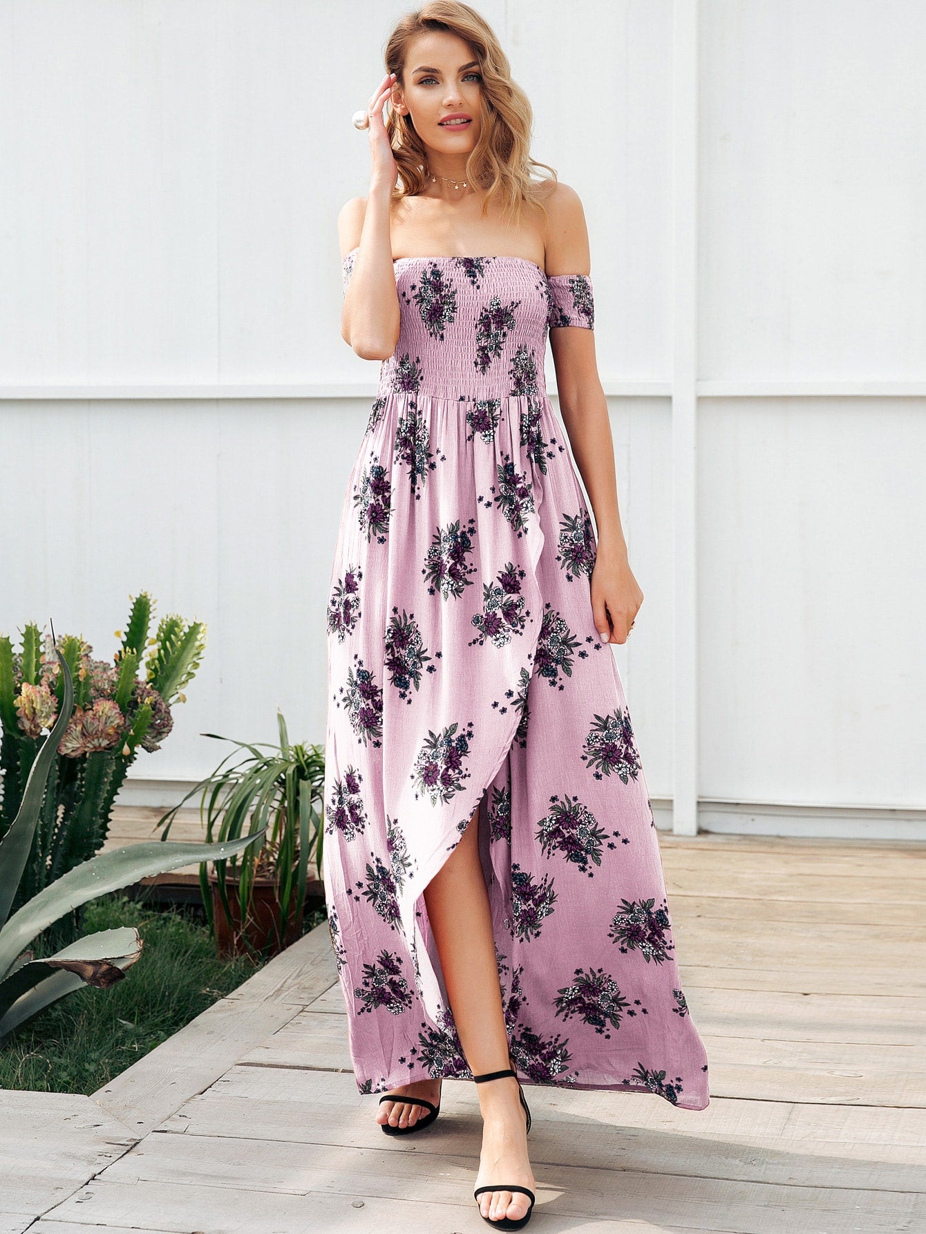 ASYMMETRICAL NECK FLORAL HANKY HEM SUNDRESS