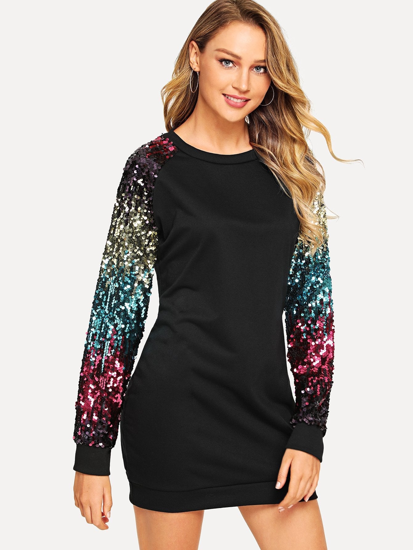 Ombre Sequin Sleeve Sweatshirt Dress