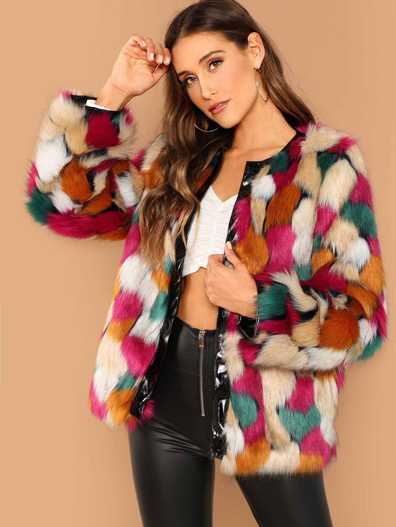 Open Front Faux Fur Coat