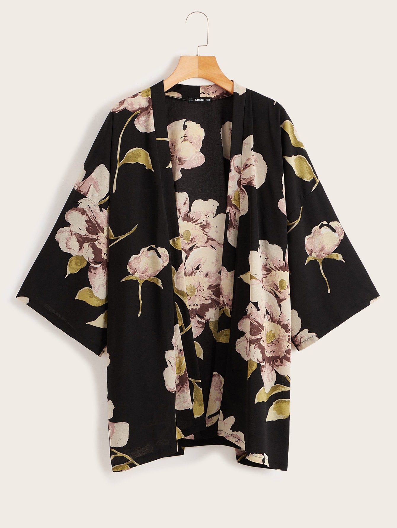 Open Front Flower Print Kimono