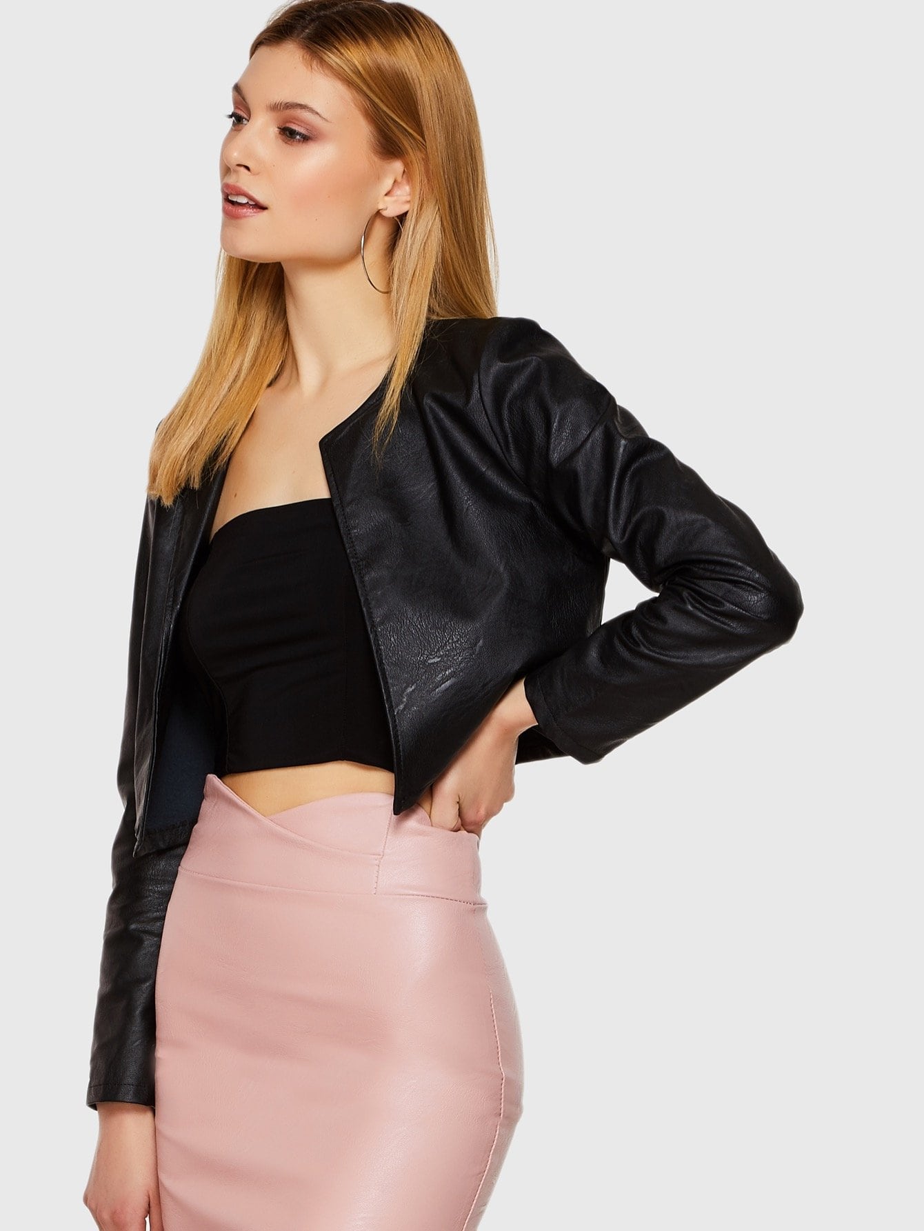 Open Placket PU Jacket