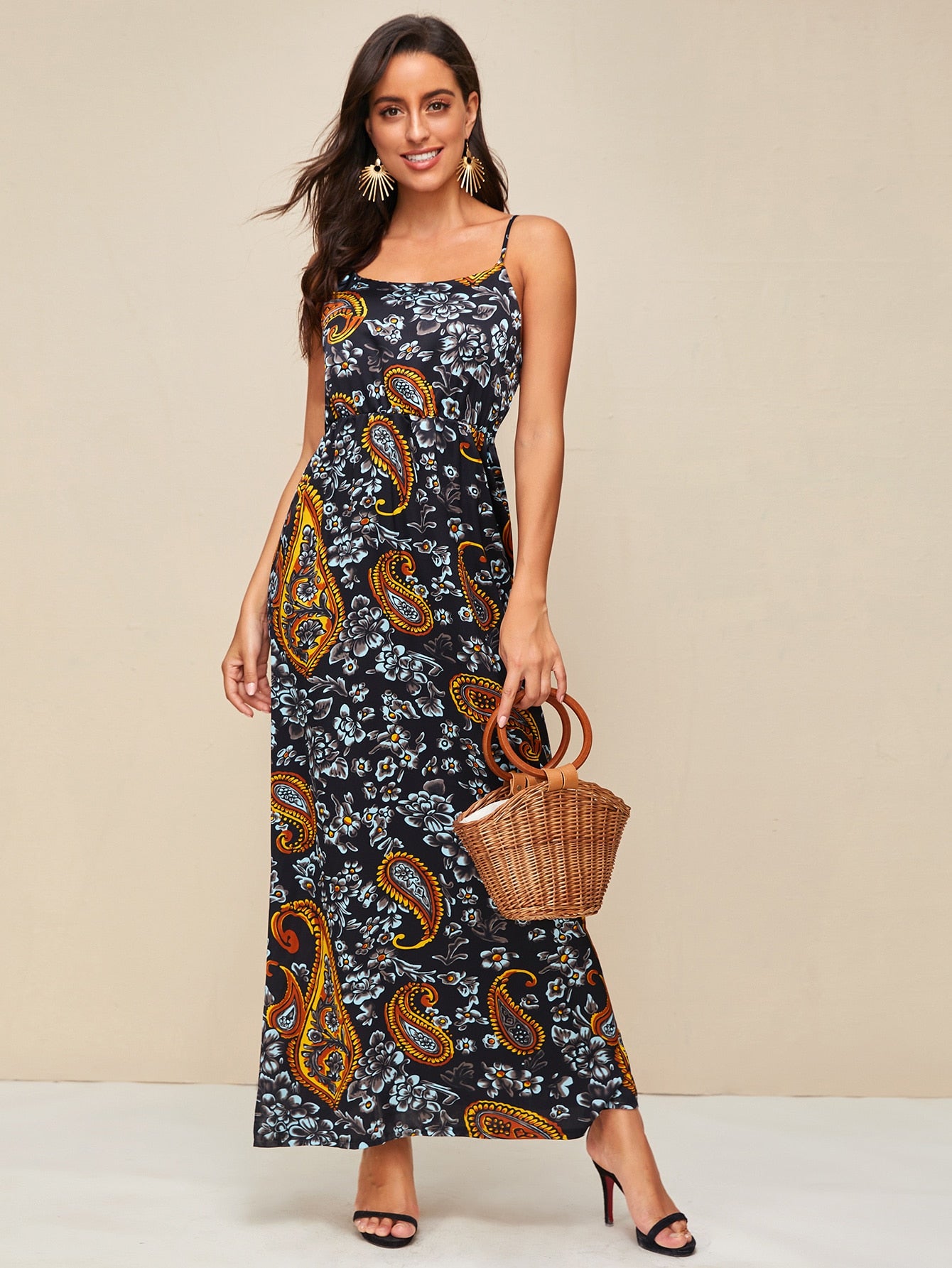 Paisley & Floral Print Cami Dress