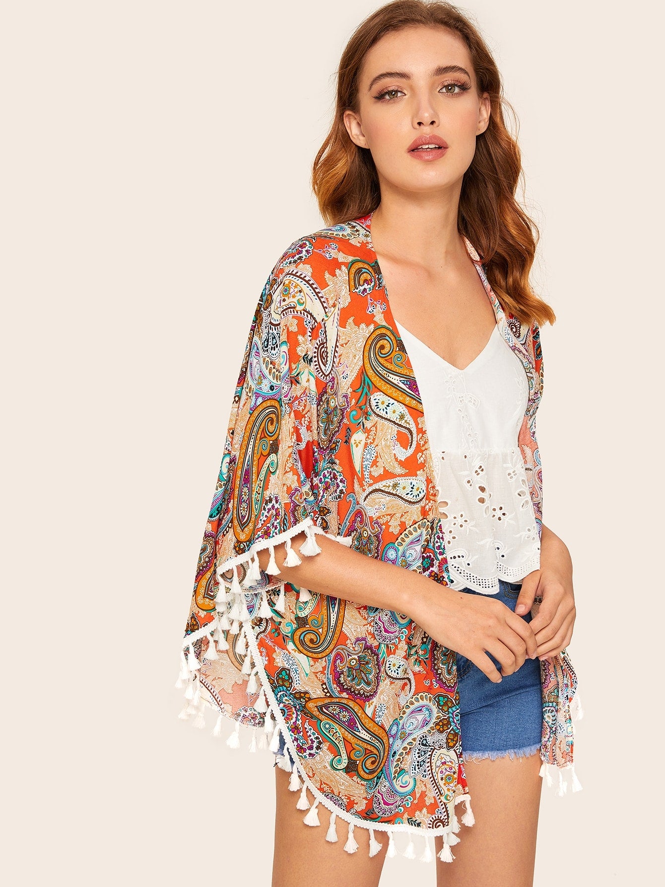 Paisley Fringe Hem Kimono