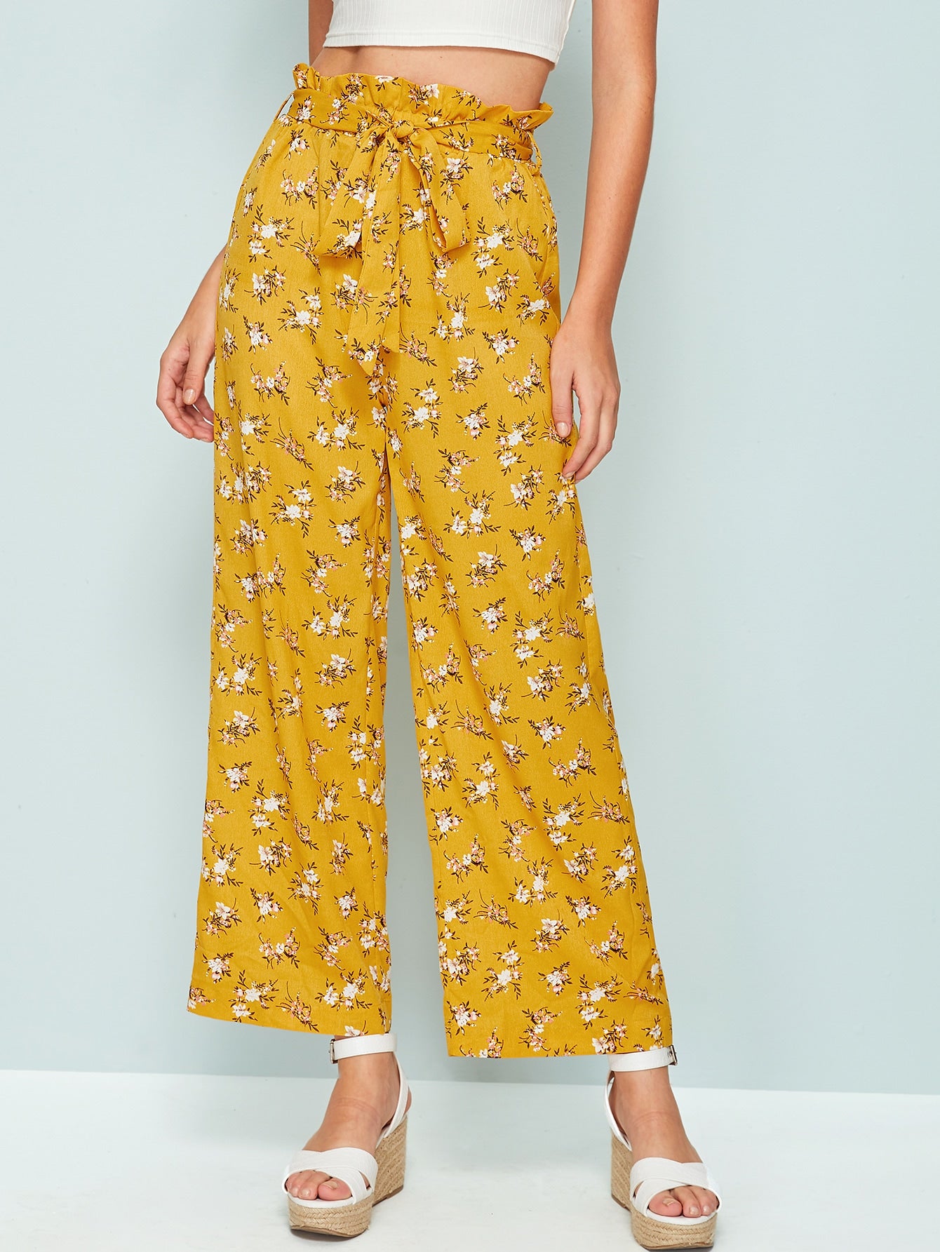 Paperbag Waist Ditsy Floral Belted Pants