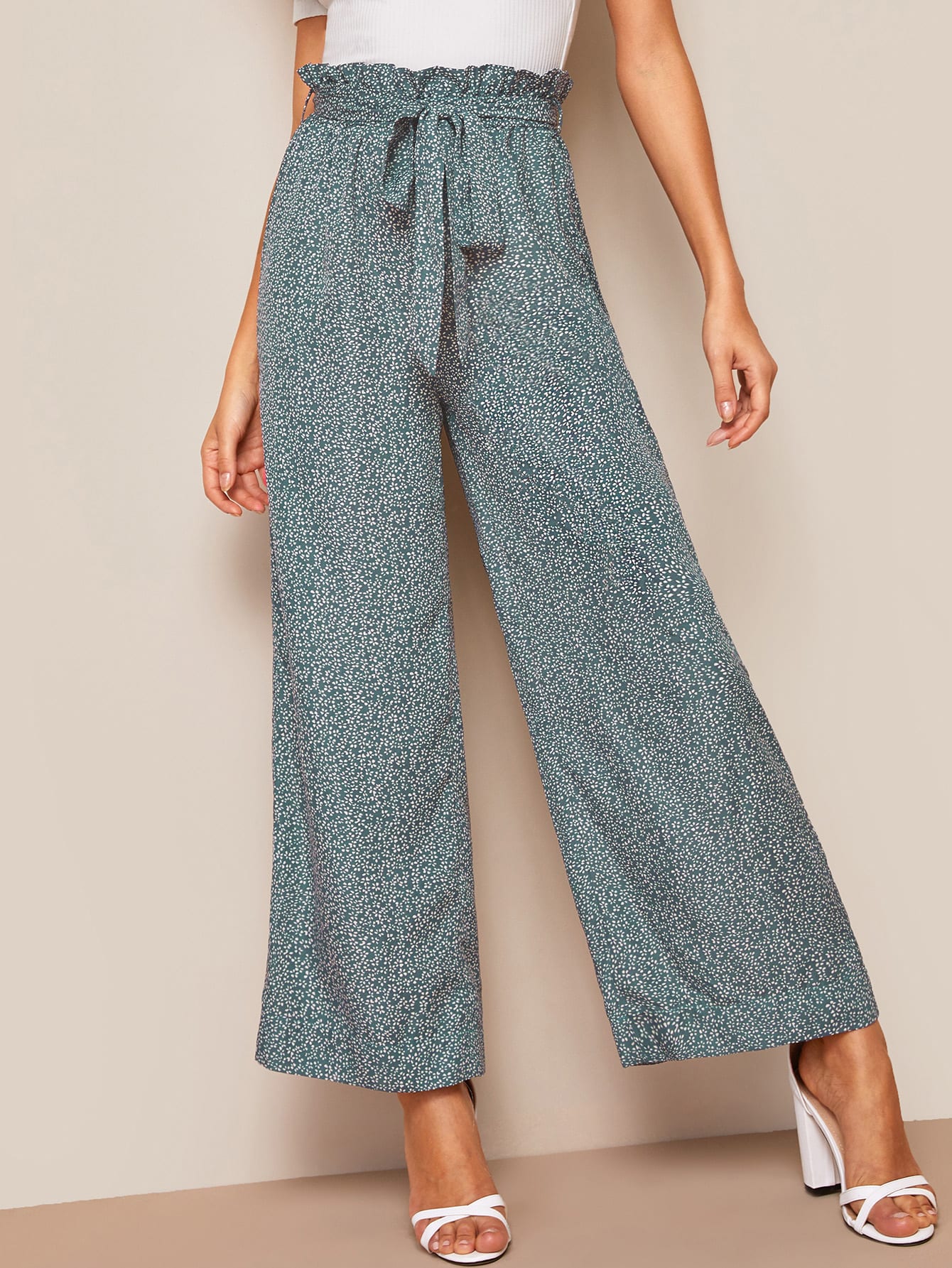 Paperbag Waist Ditsy Floral Wide Leg Pants