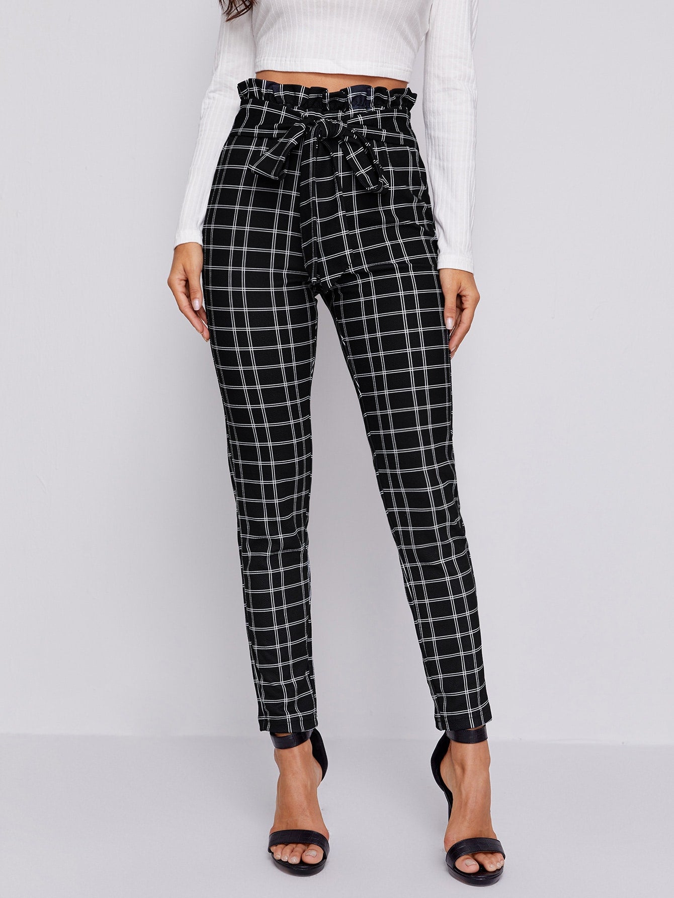 Paperbag Waist Plaid Pants