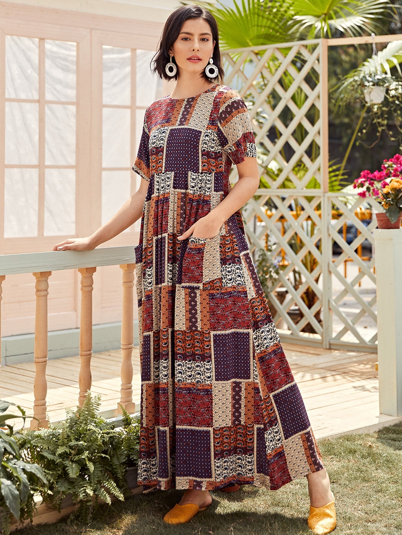 Patchwork Dual Pocket Maxi Dress