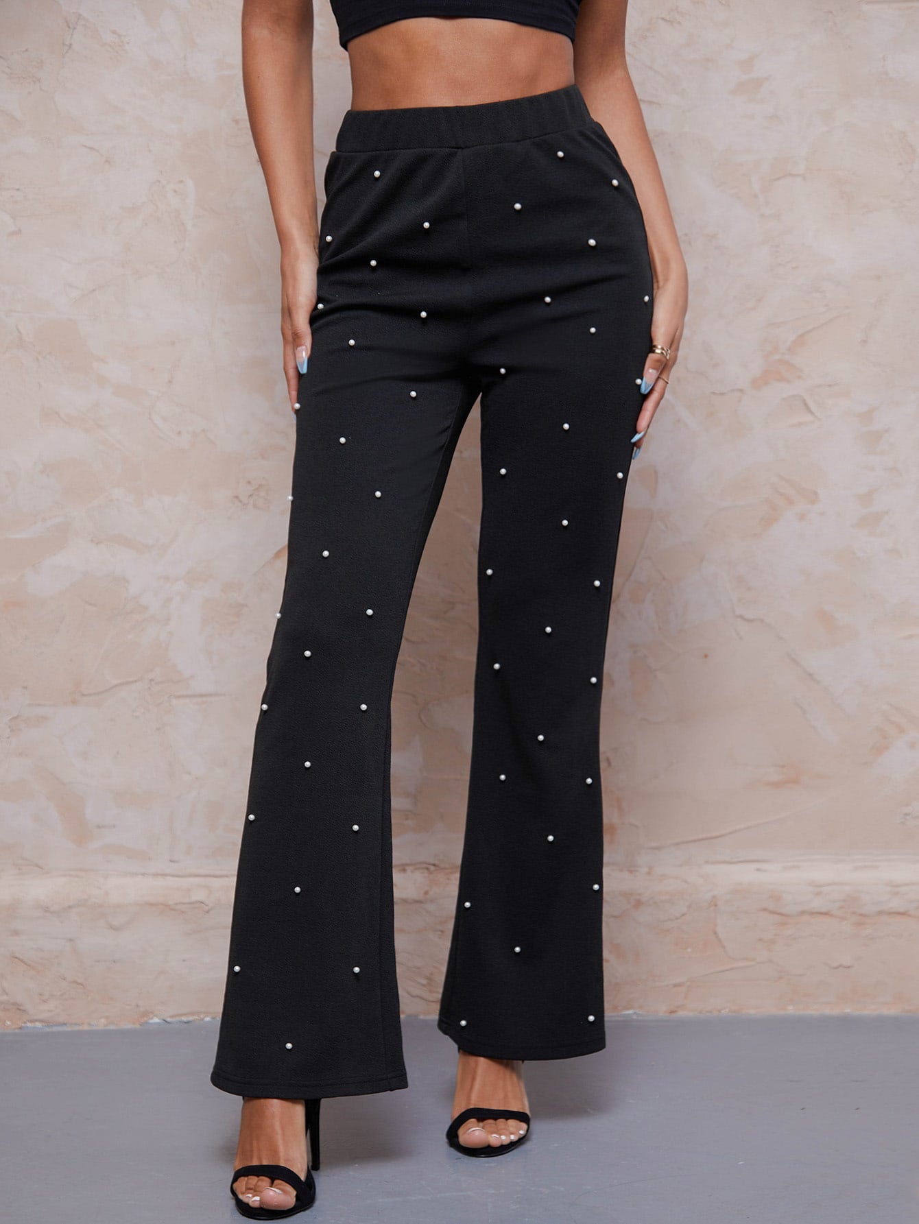 Pearl Beaded Flare Leg Pants