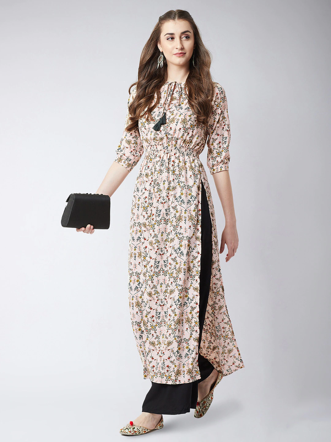 Pink Floral Printed Crepe Maxi Top