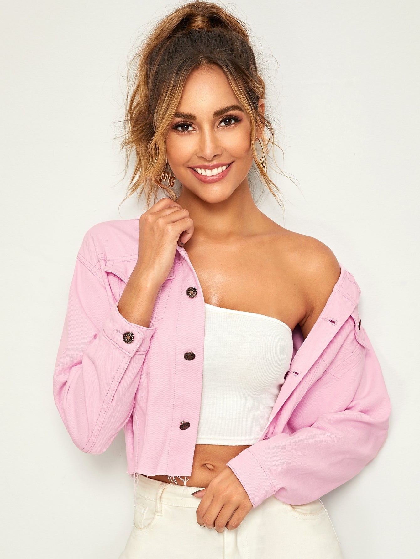 Pink Wash Frayed Hem Denim Jacket