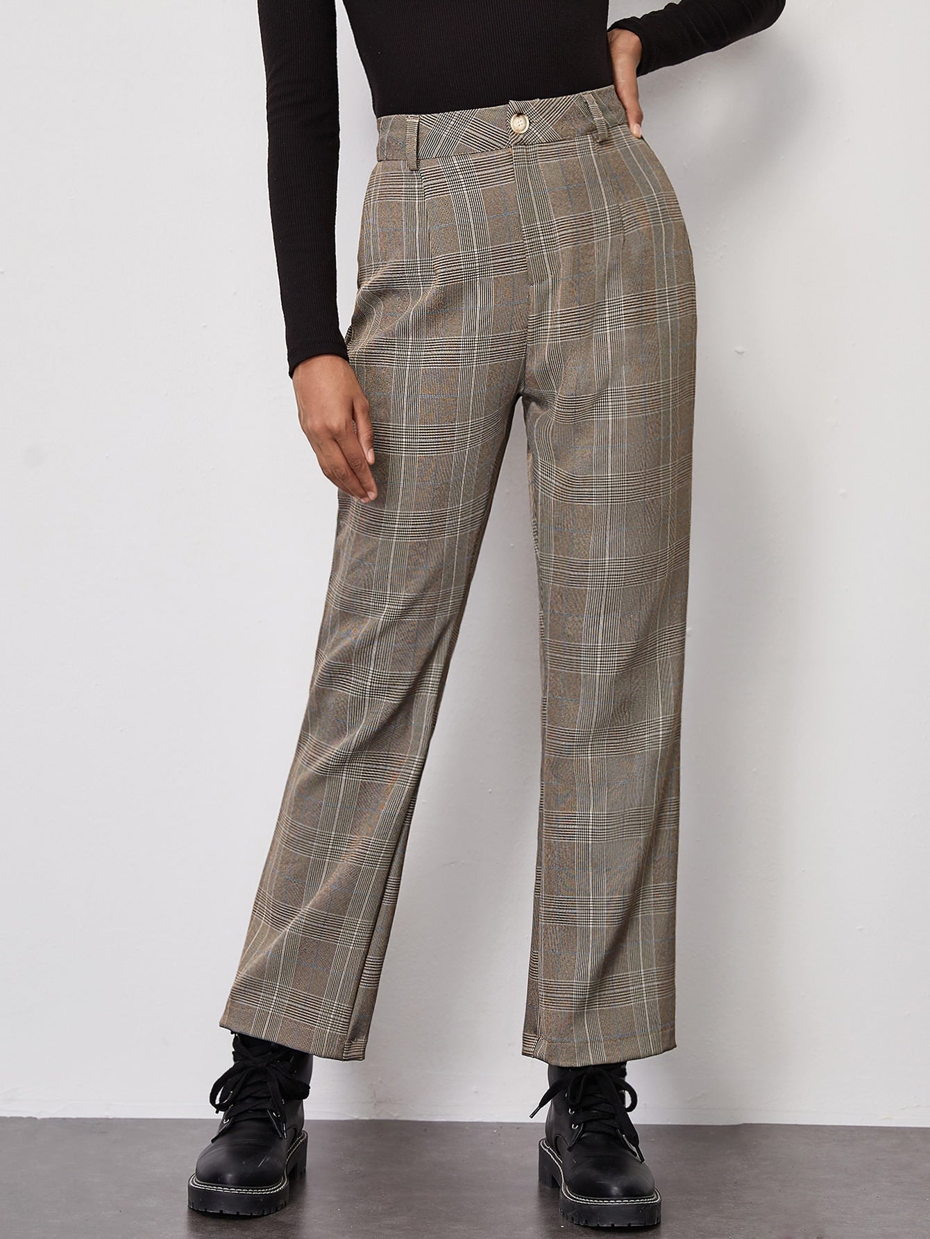 Plaid Flare Leg Pants