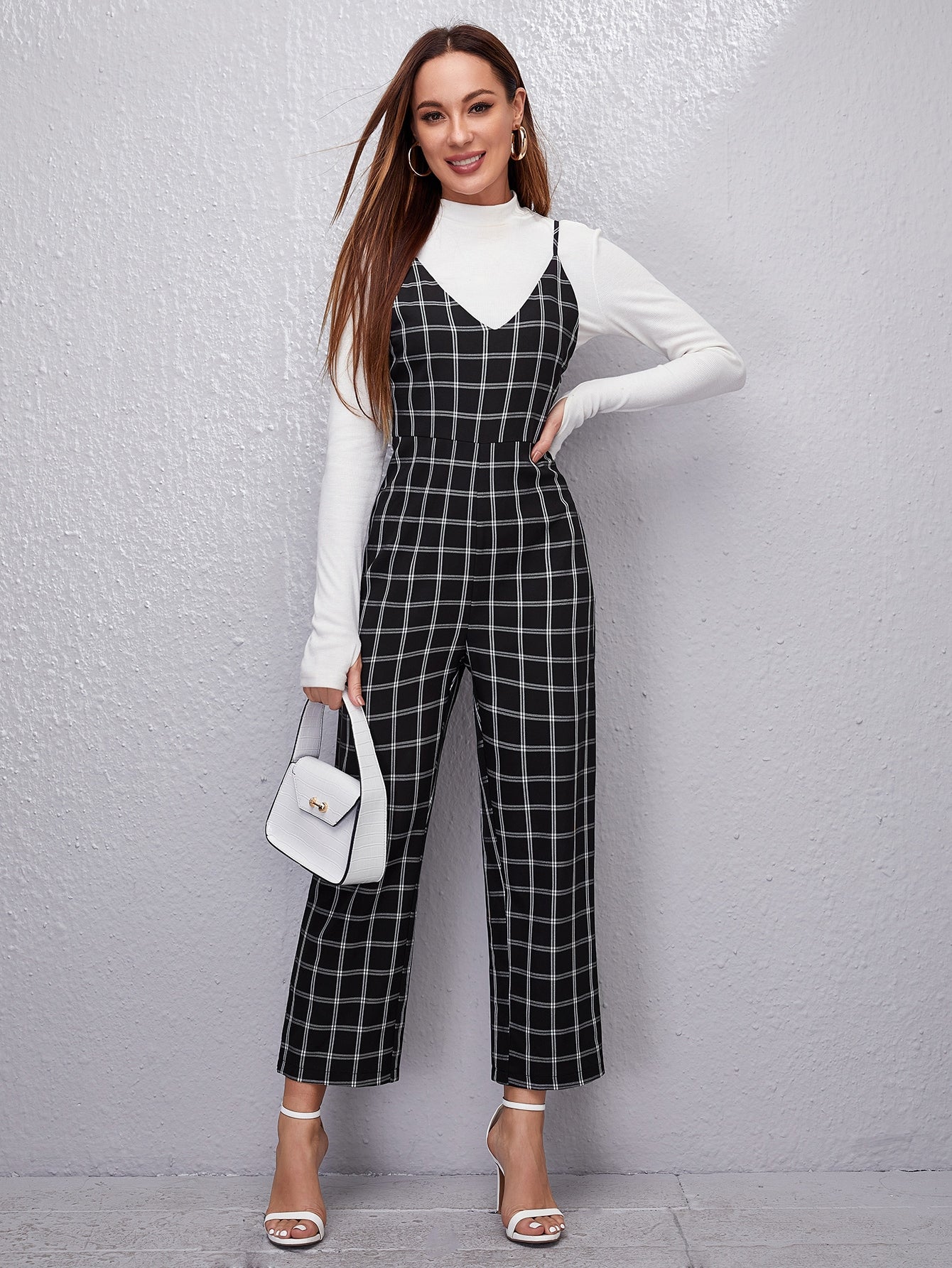 Plaid High Waist Cami Jumpsuit