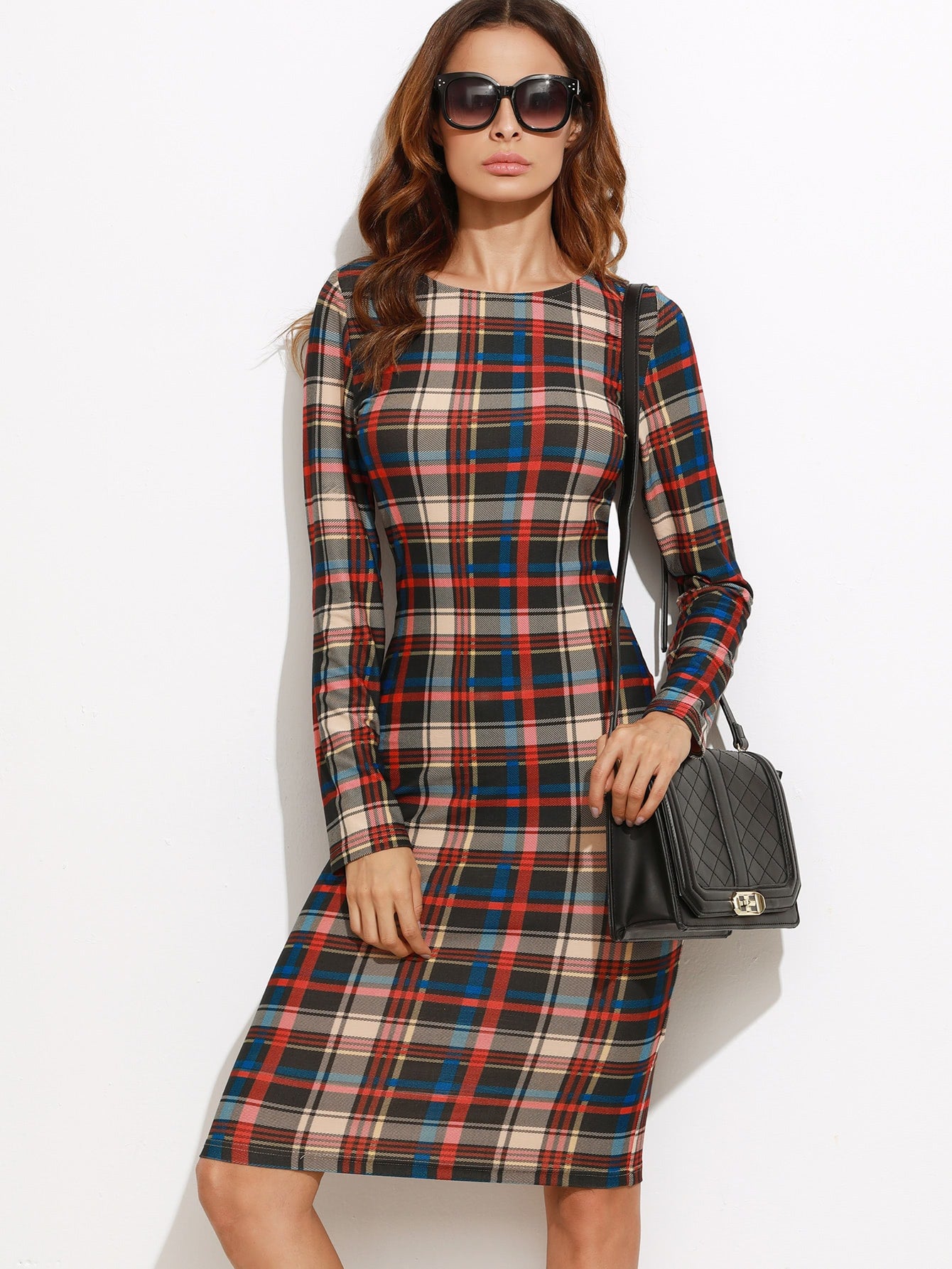 Plaid Midi Pencil Dress