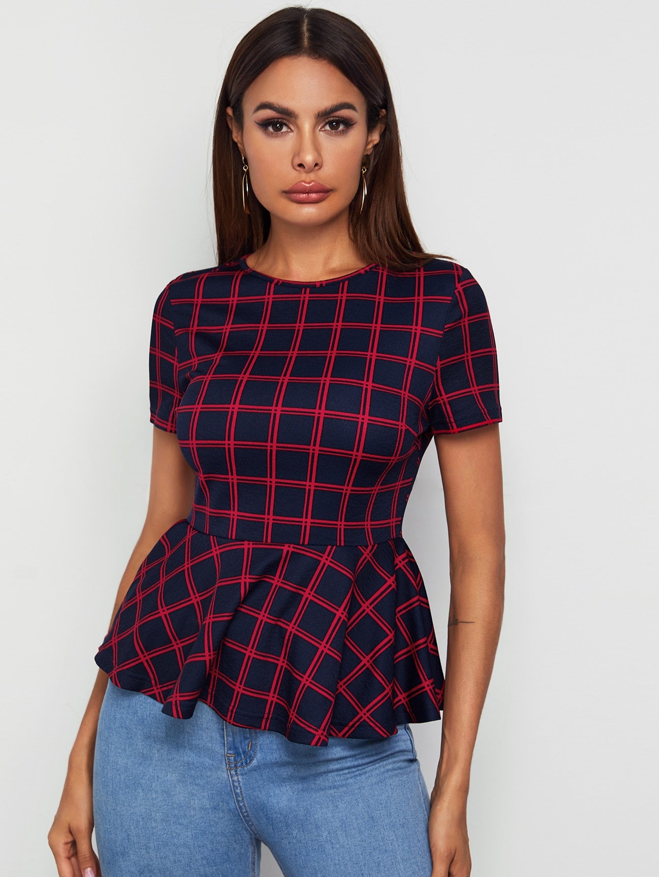 Plaid Peplum Top