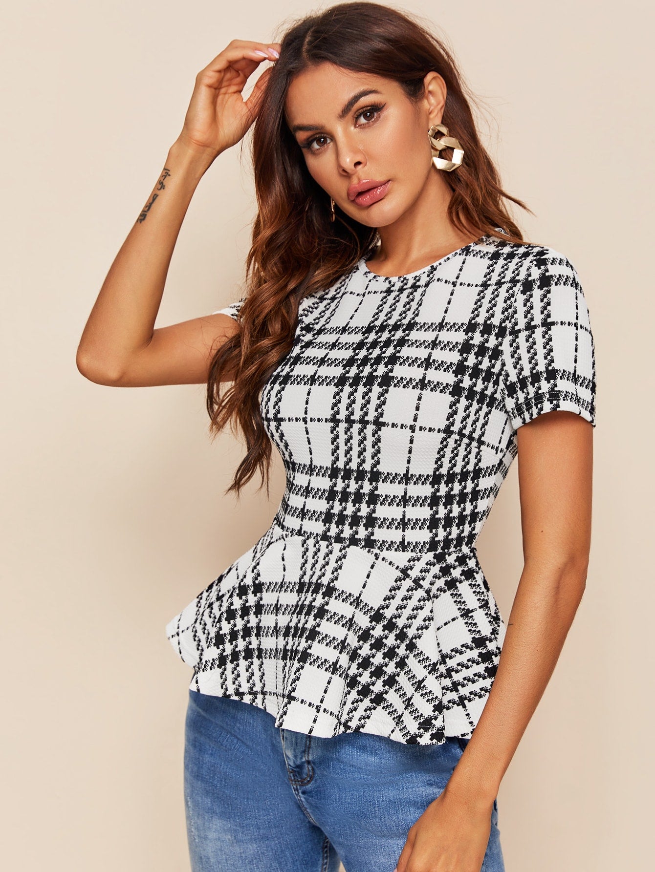 Plaid Peplum Top