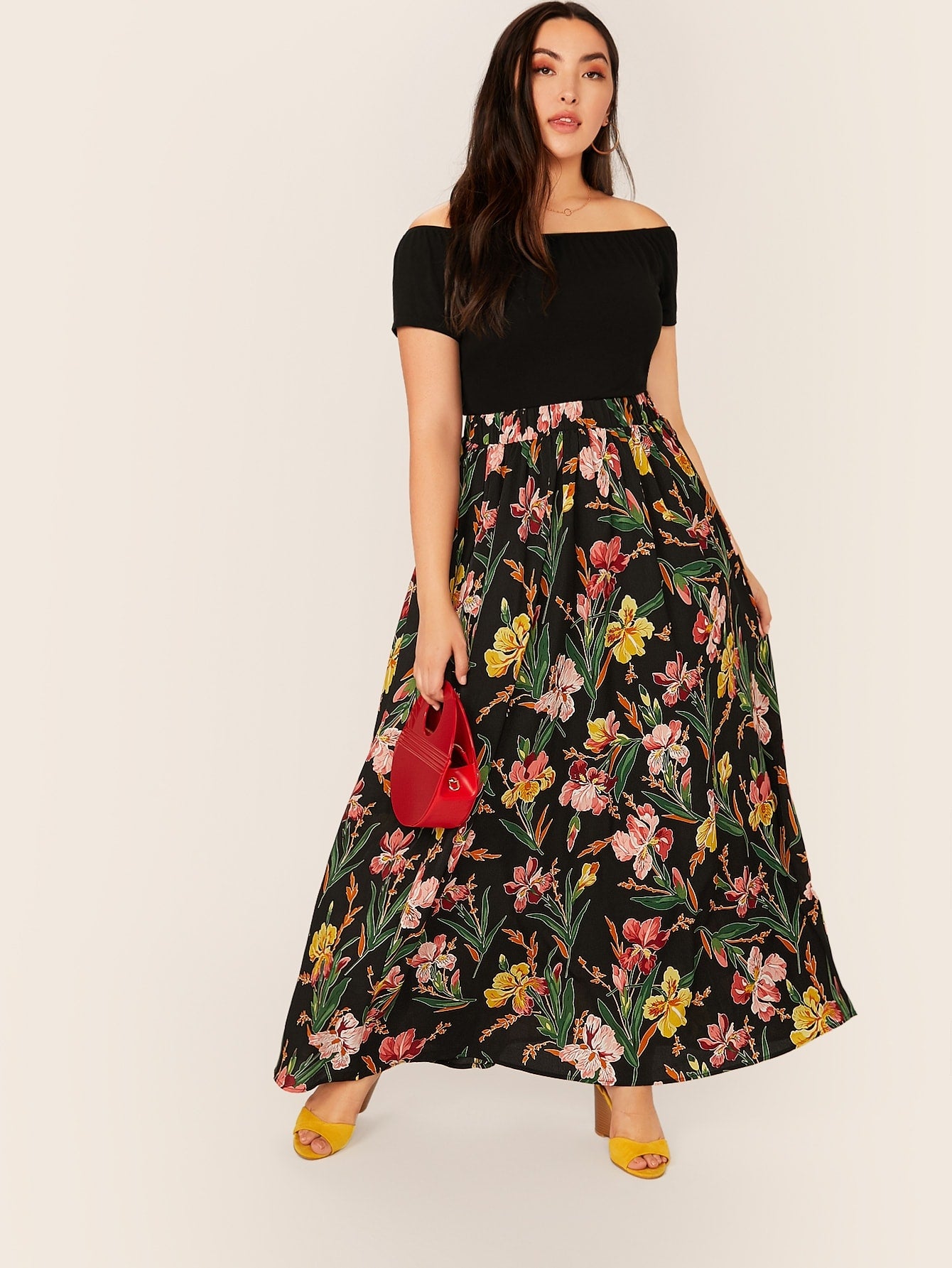 Plus Floral Print Flare Maxi Skirt