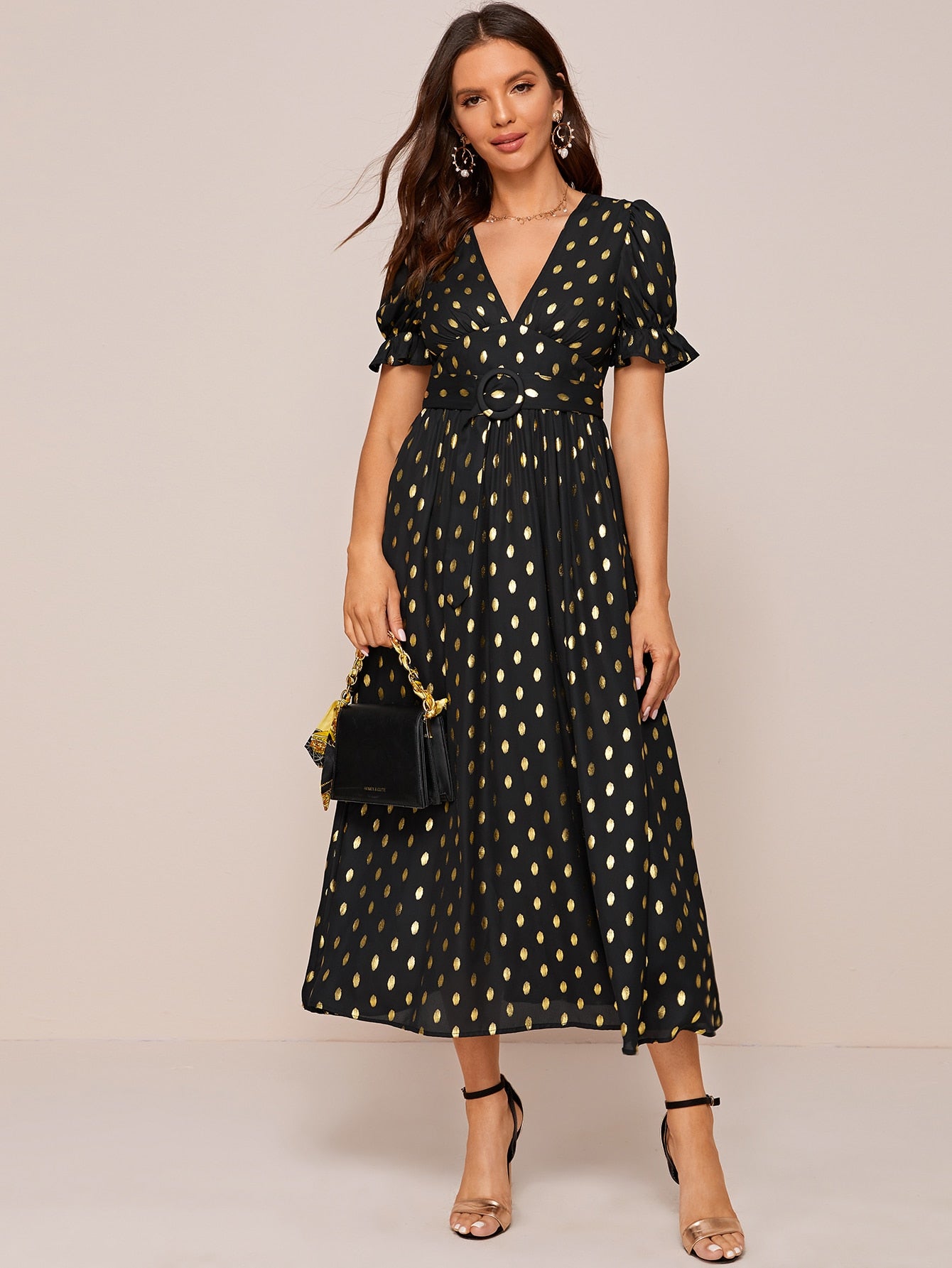 All Over Print Gold Dot Dress