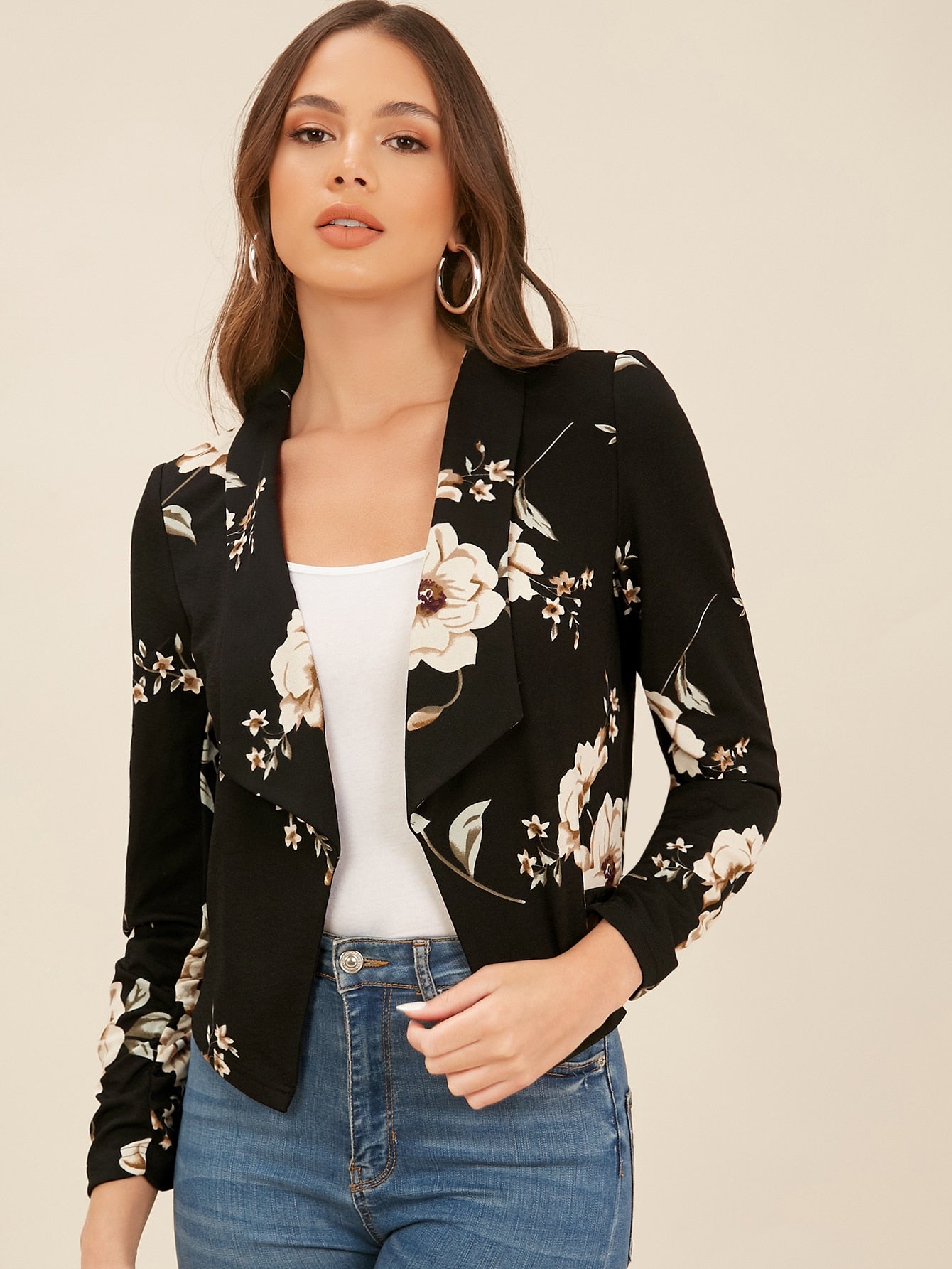 Shawl Collar Floral Blazer