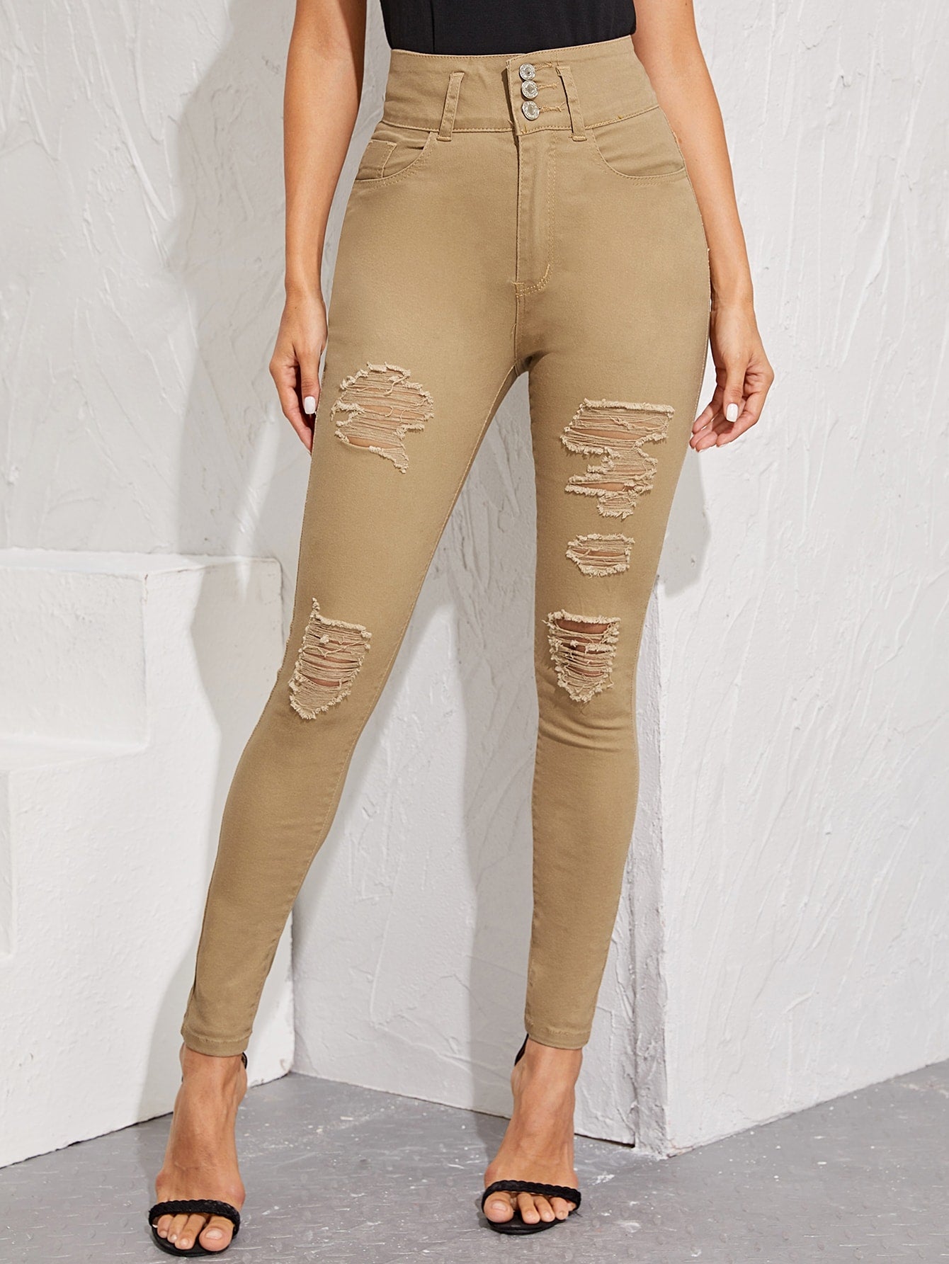 Washed Ripped High Waist Skinny Jeans