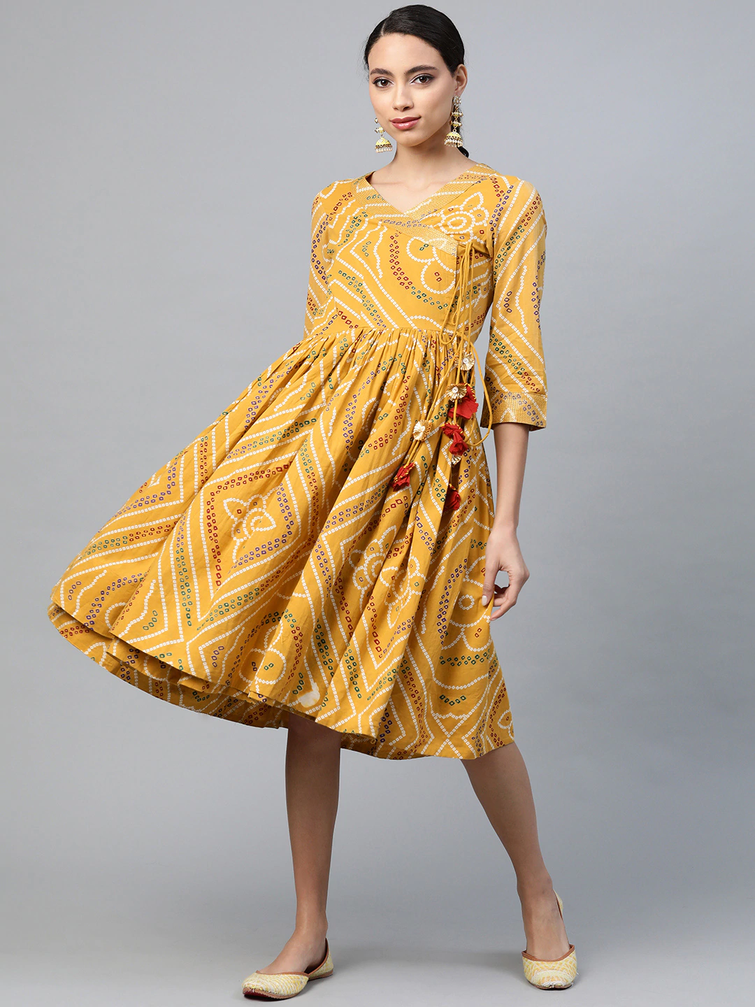 Women Bandhani Printed Pure Cotton A-Line Dress