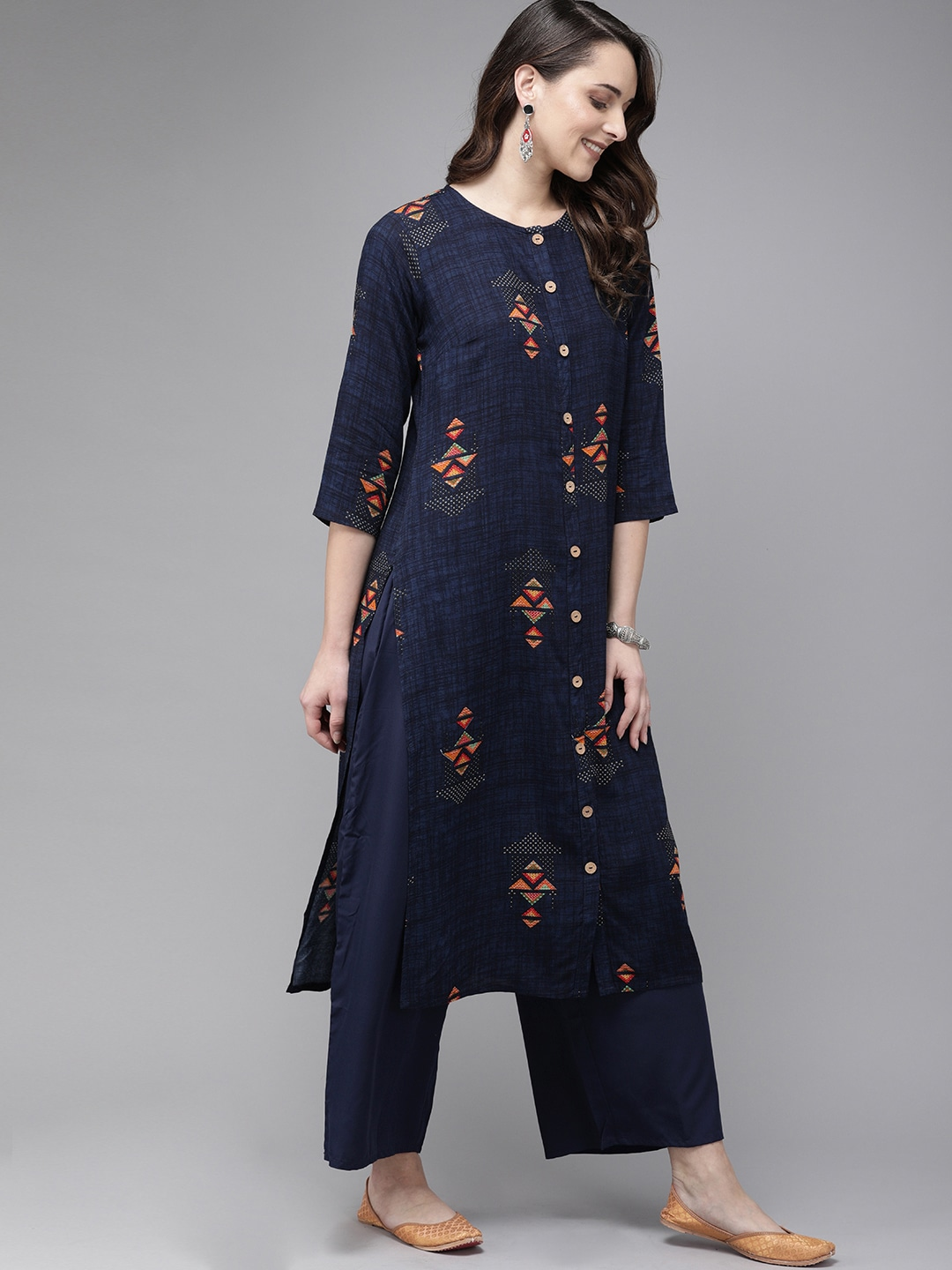 Women Navy Blue Printed Kurta Set