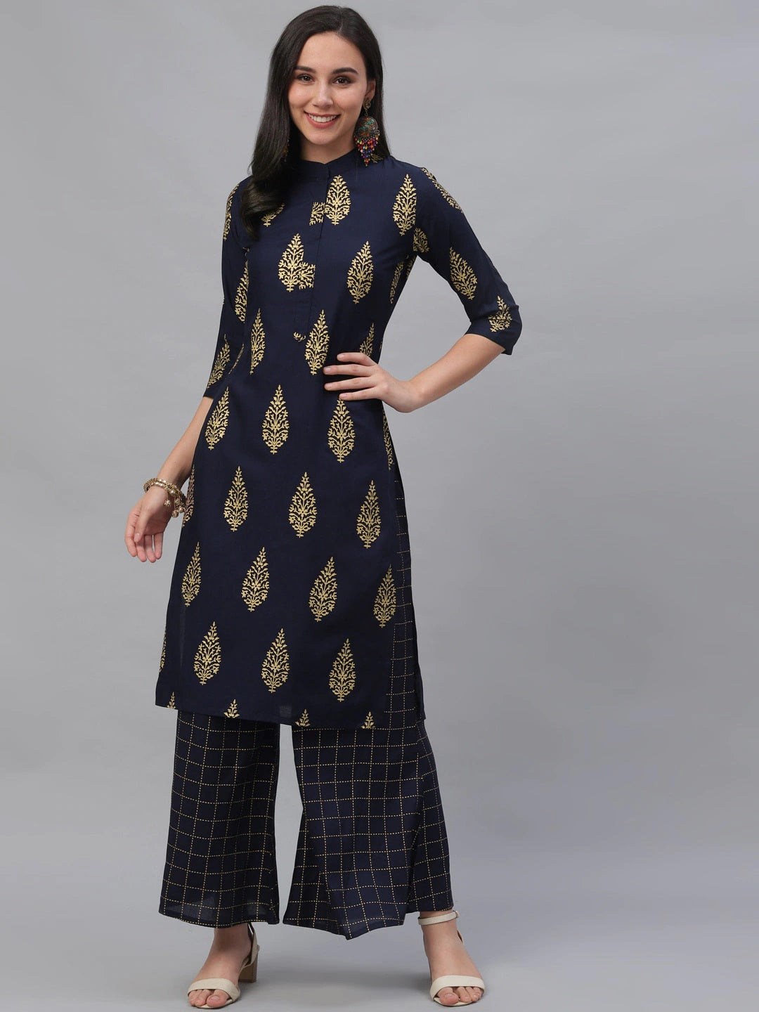 Women Navy Blue Printed Kurta Set