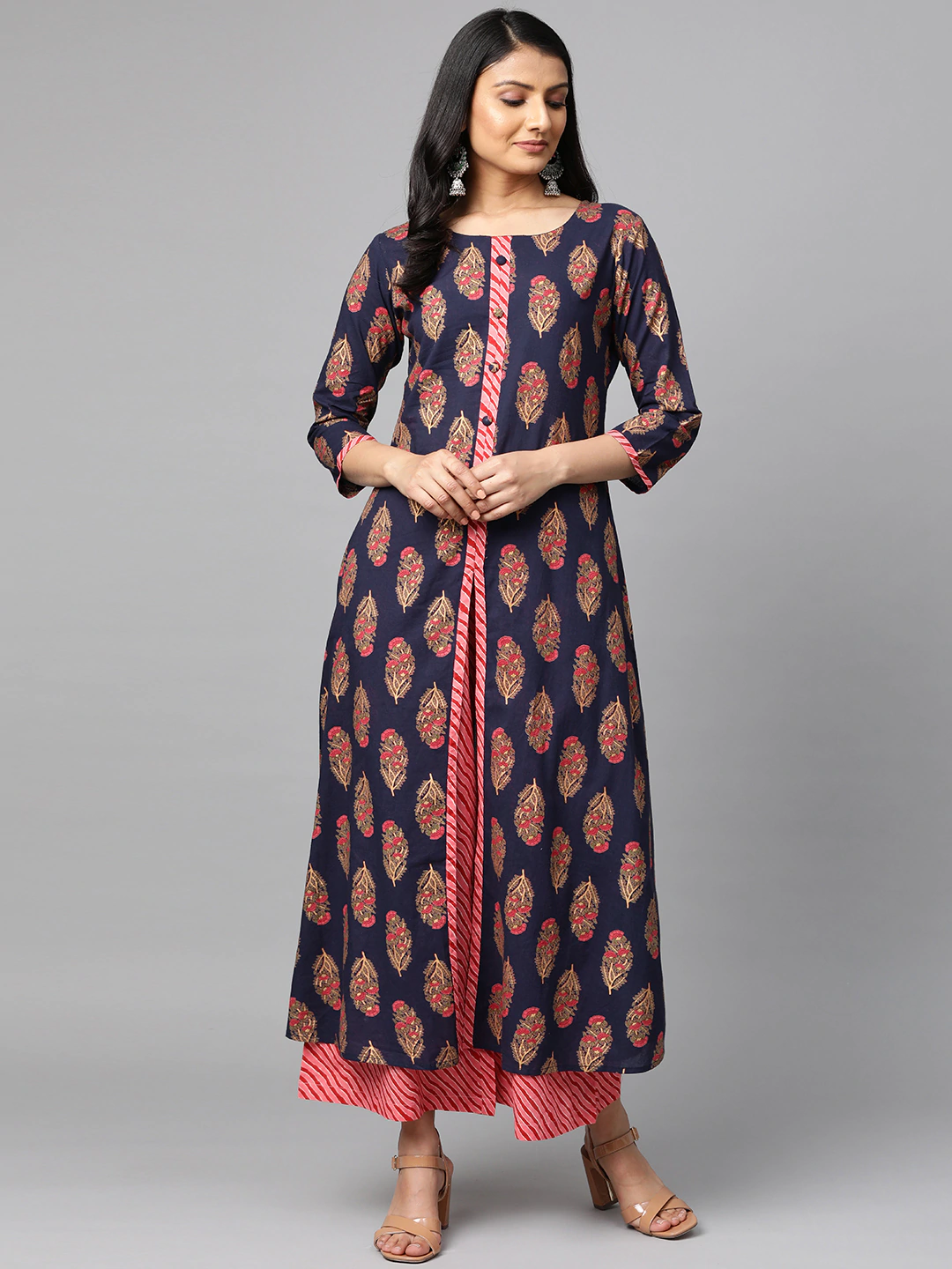 Women Navy Blue Printed Kurta with Palazzos