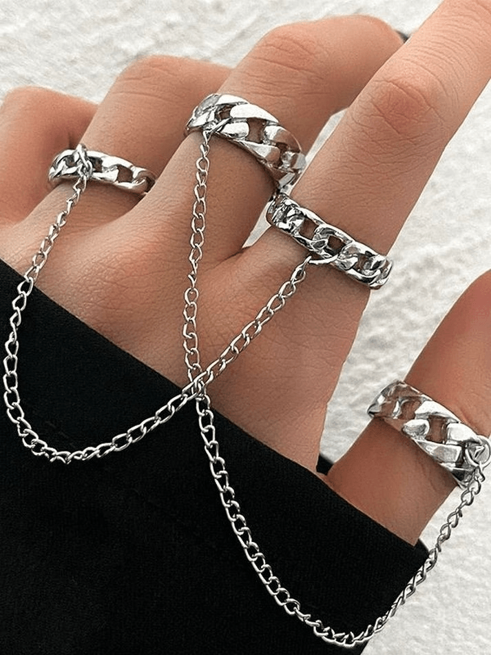 2pcs Chain Embellished Double Ring