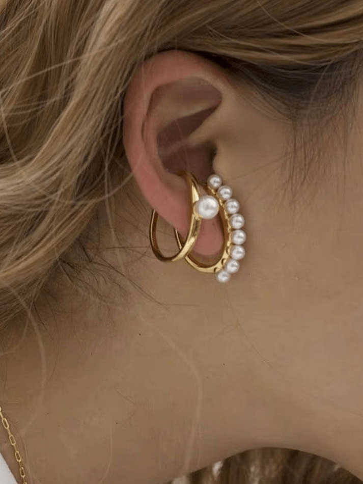 2pcs Faux Pearl Decor Cuff Earring