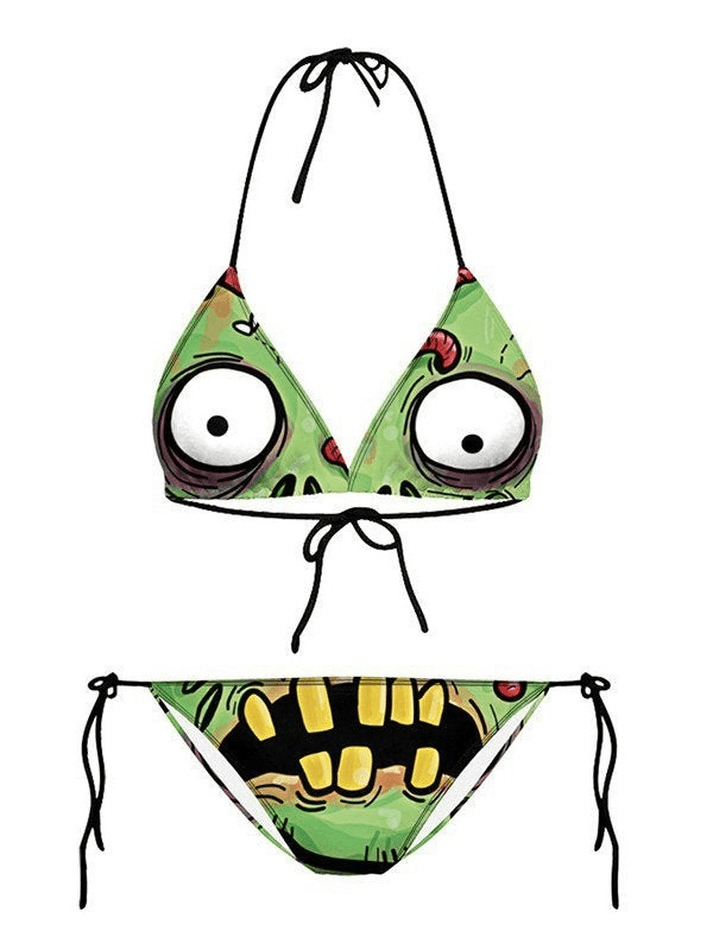 3D Funny Eye Print Halter Bikini Set