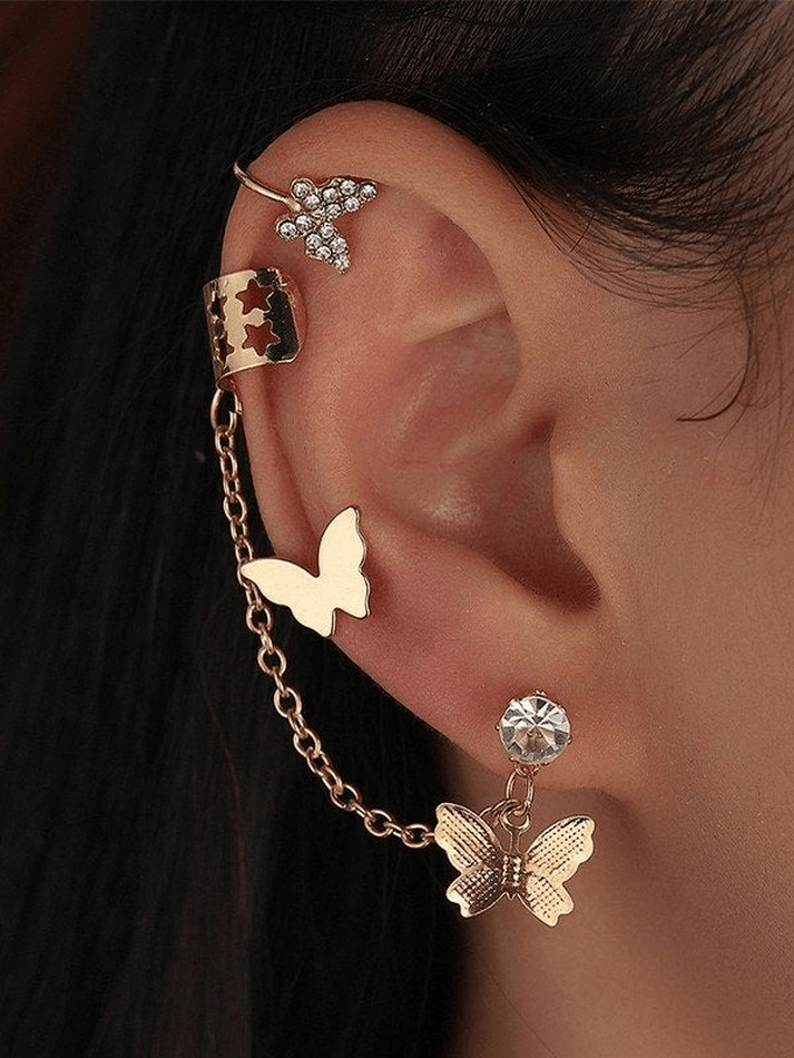 3pcs Rhinestone Butterfly Cuff Earring