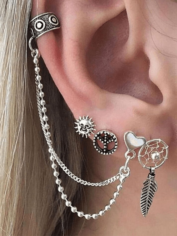 4pcs Heart Chain Star Decor Earring