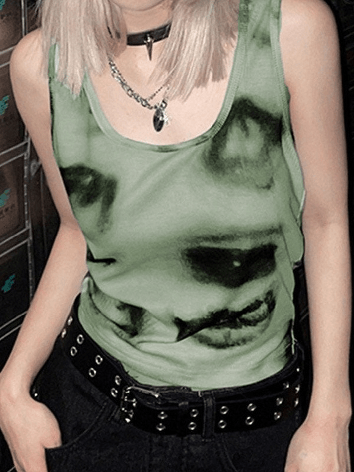 Abstract Print Green Cropped Tank Top