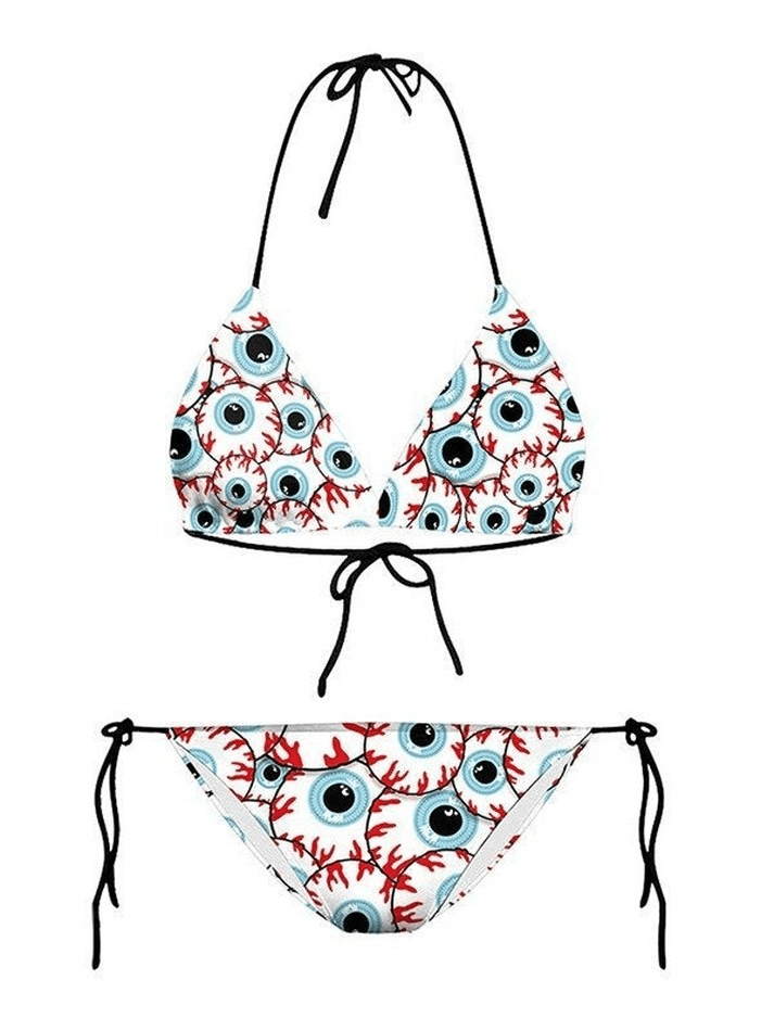 Allover Eye Print Halter Bikini Set