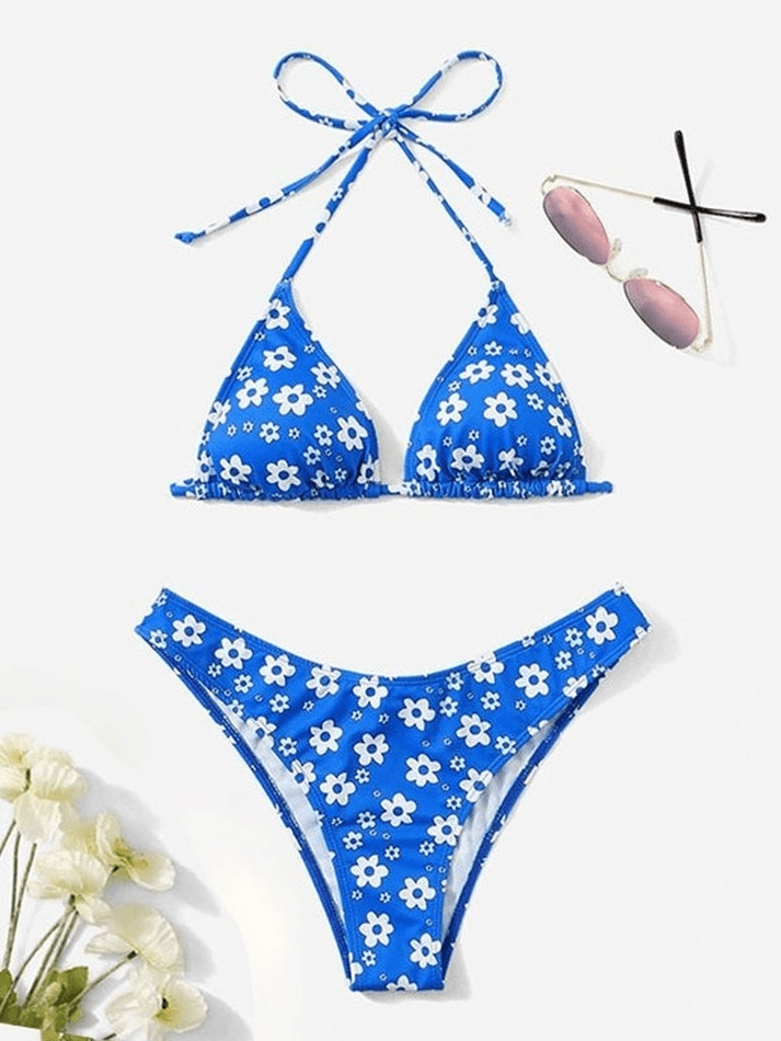 Allover Floral Halter Bikini Set