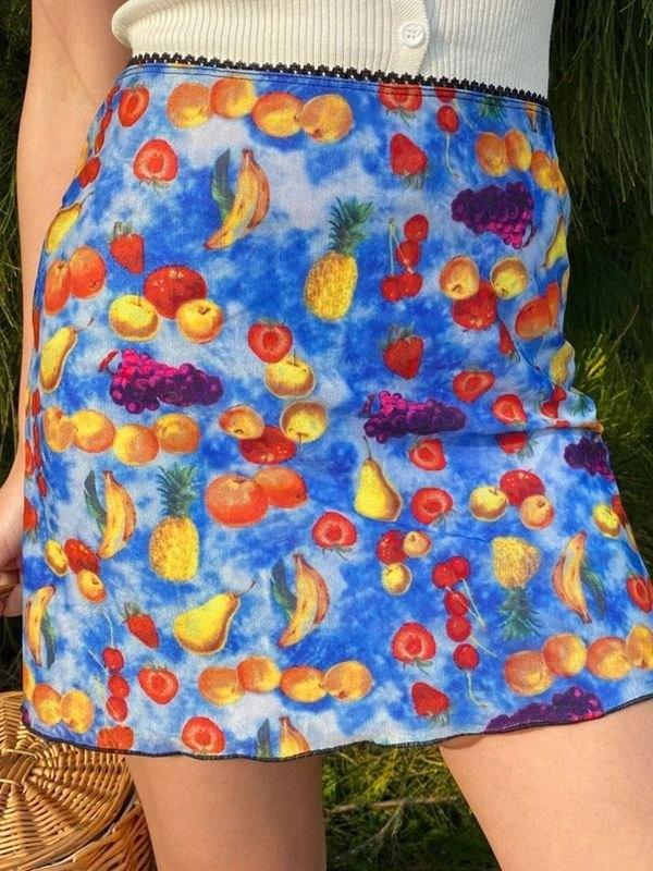 Allover Fruit Print Mini Skirt