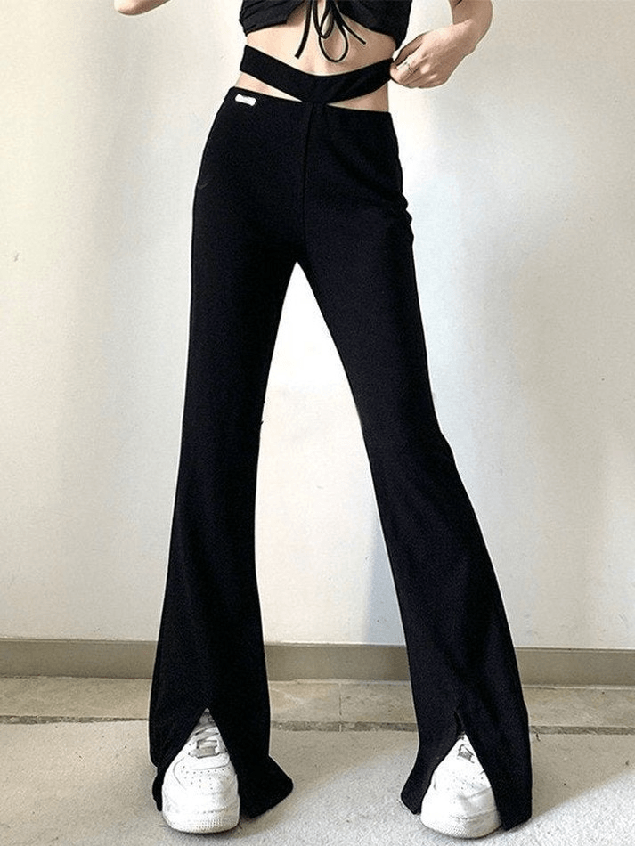 Bandage Split Flare Leg Pants