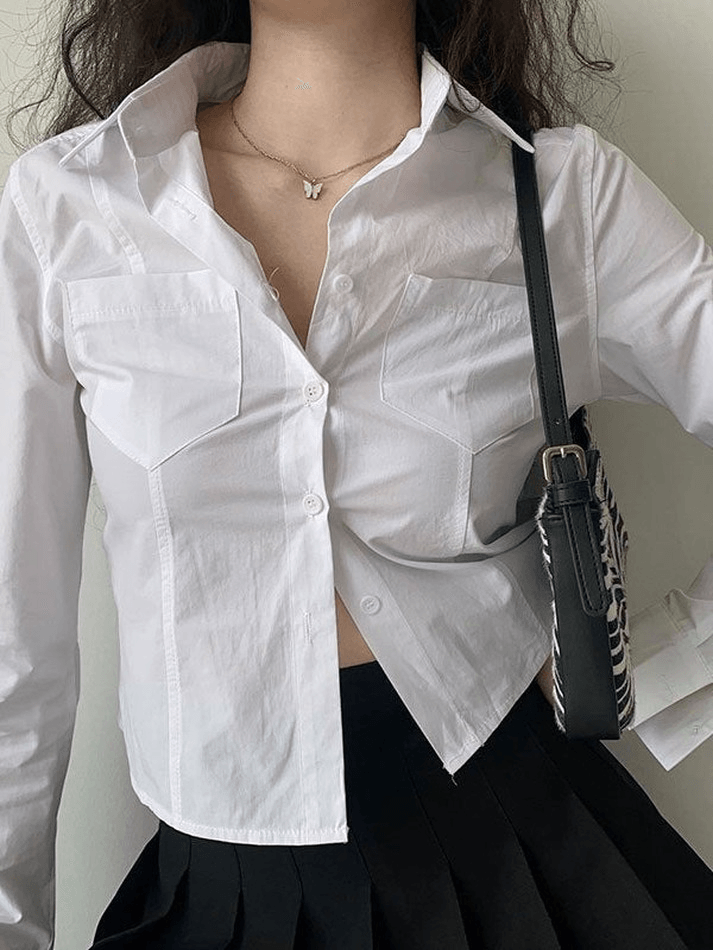 Basic Long Sleeve Button Blouse