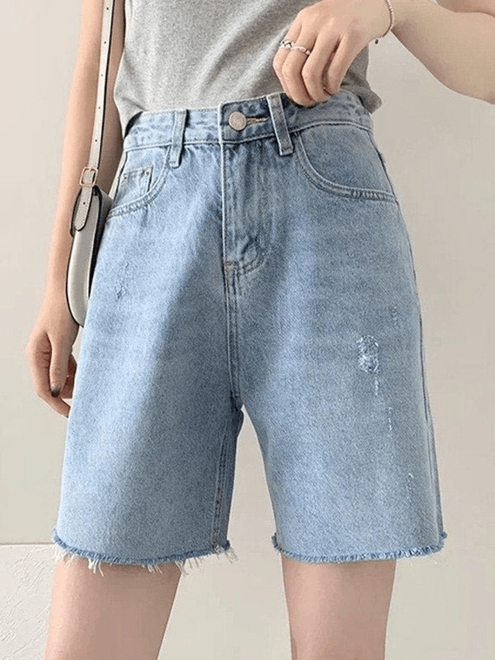 Basic Raw Hem Denim Shorts