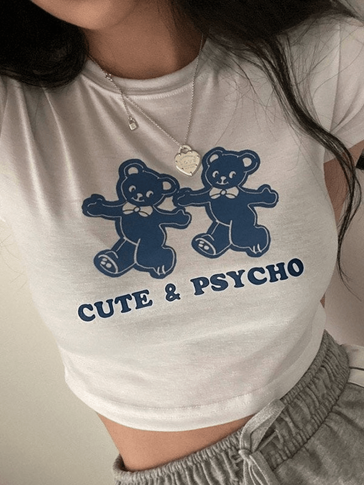 Bear Print Y2K Crop Top