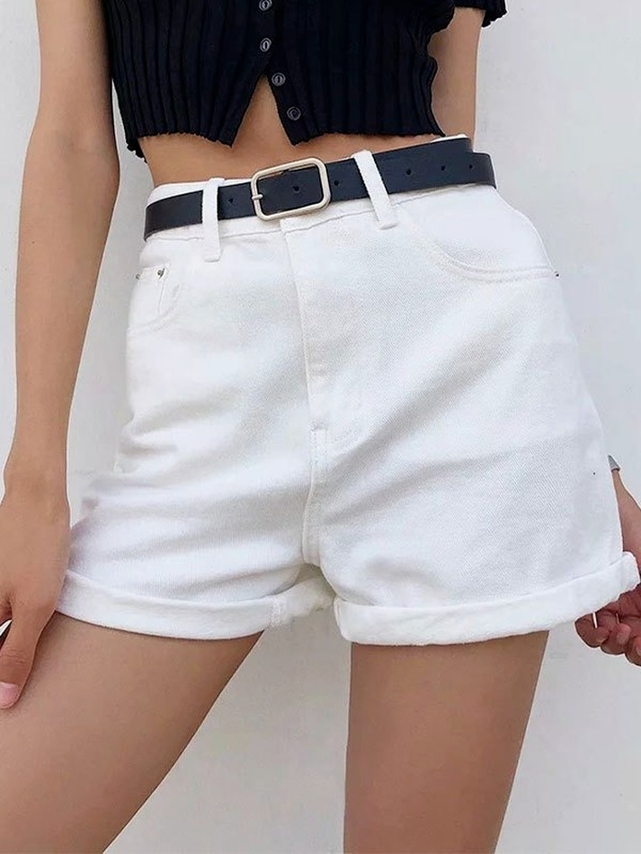 Belted Cuffed Denim Shorts