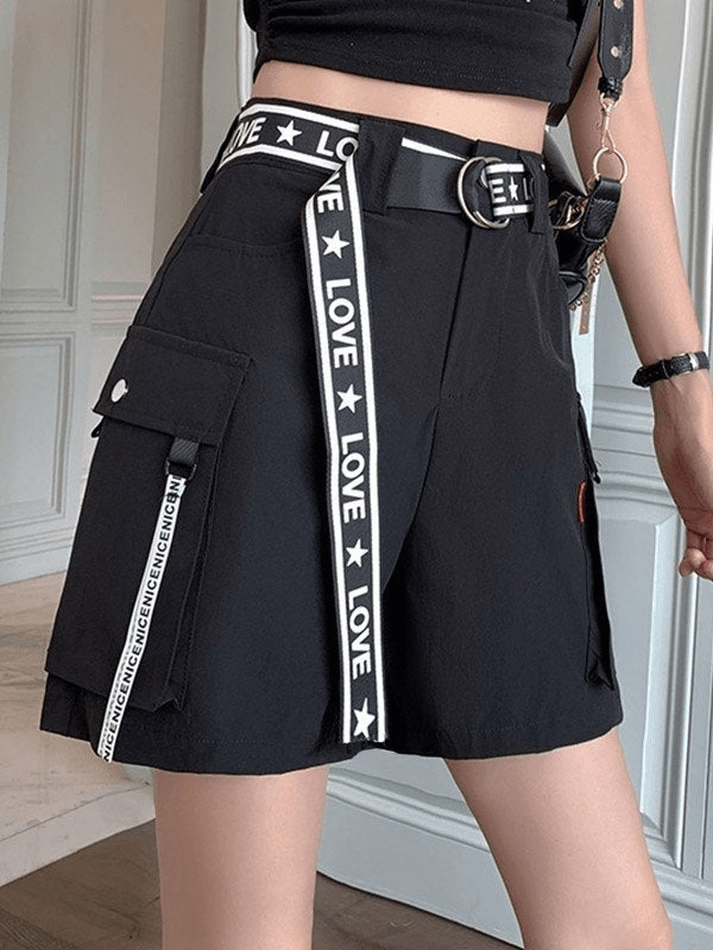 Belted High Waist Pocket Cargo Shorts