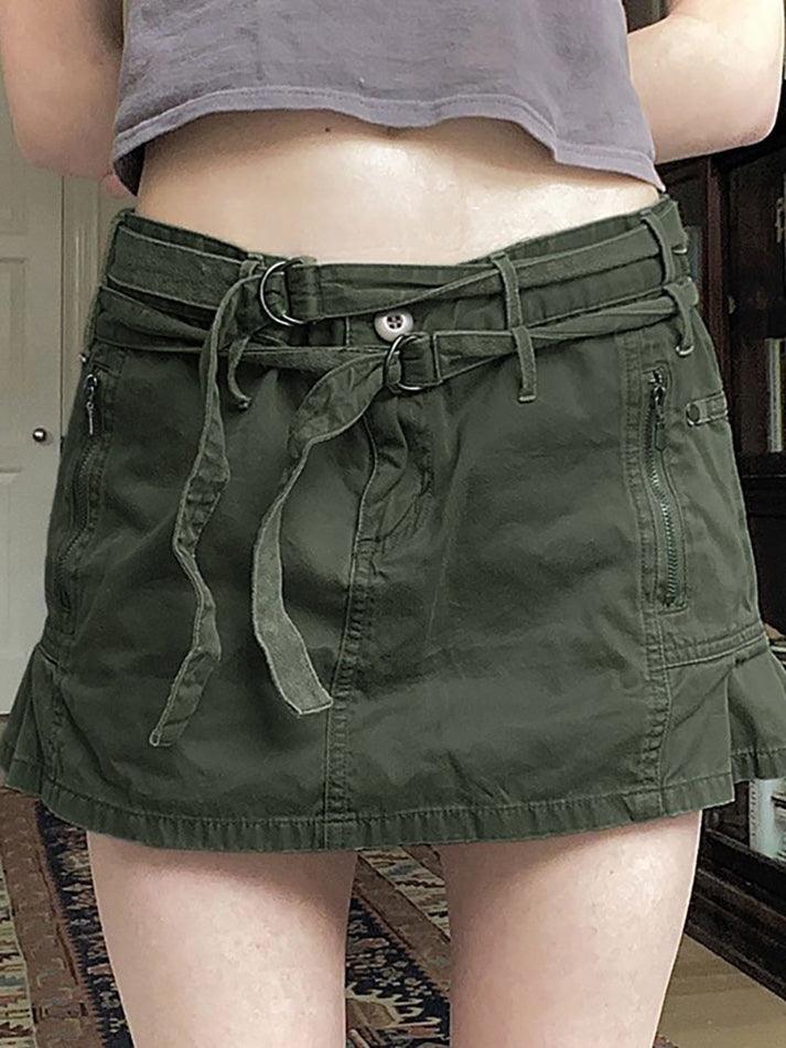 Belted Low Waist Cargo Mini Skirt