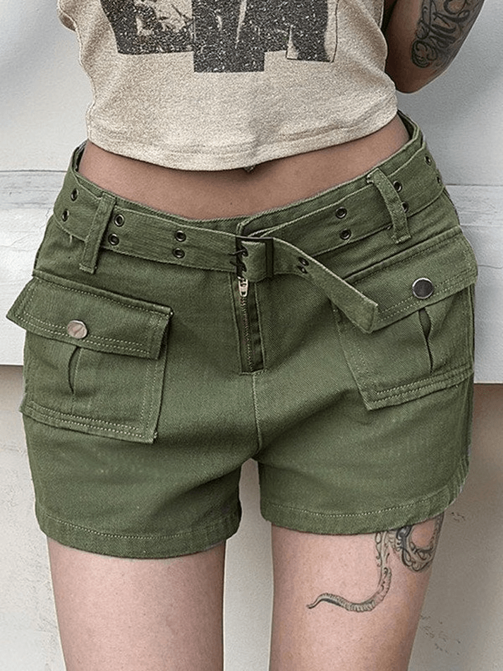 Belted Pocket Denim Cargo Shorts